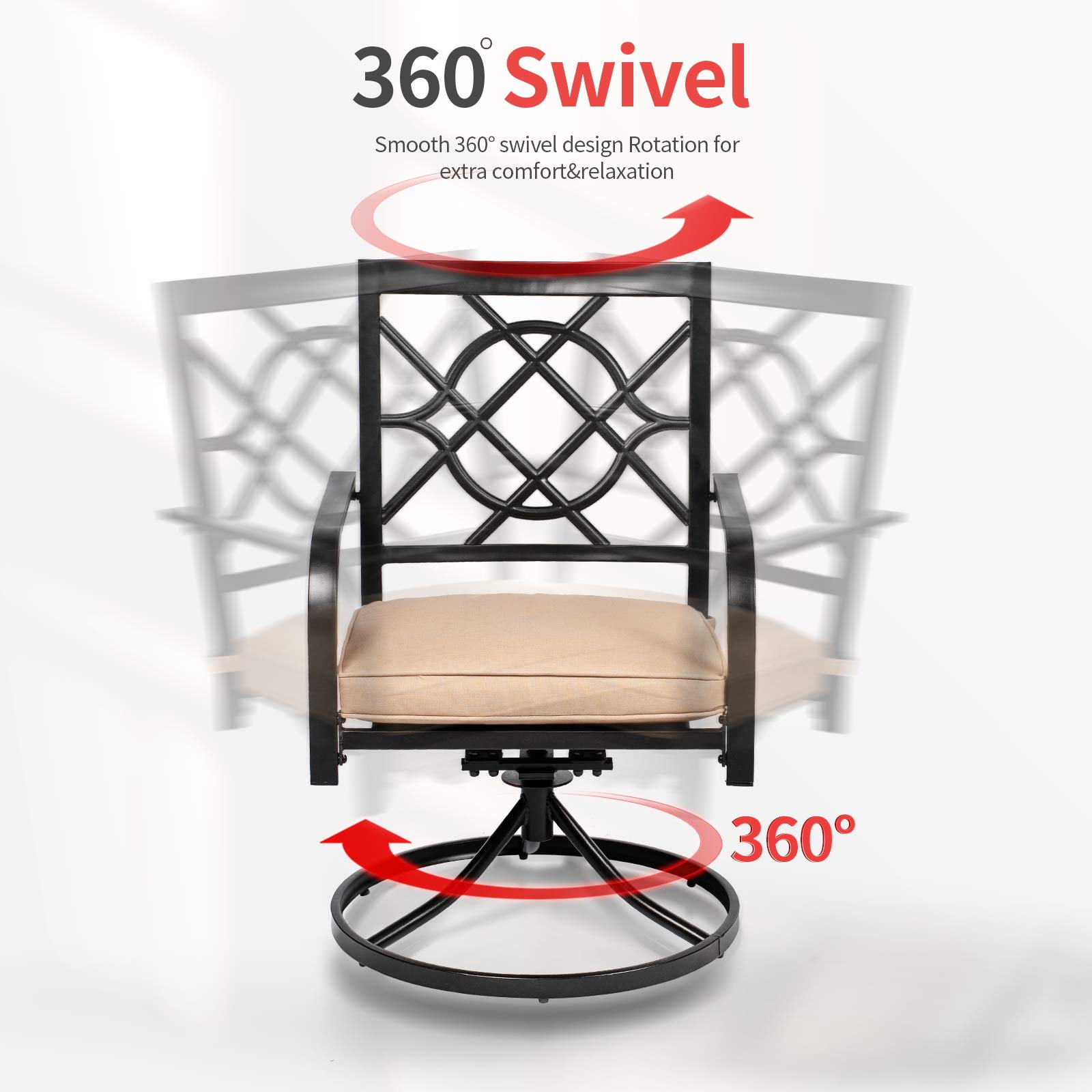 Oakcloud 5-Piece Metal Outdoor Patio Dining Set - 4 Swivel Chairs & Square Table with Umbrella Hole - Perfect for Backyard, Garden, Poolside & Outdoor Entertaining
