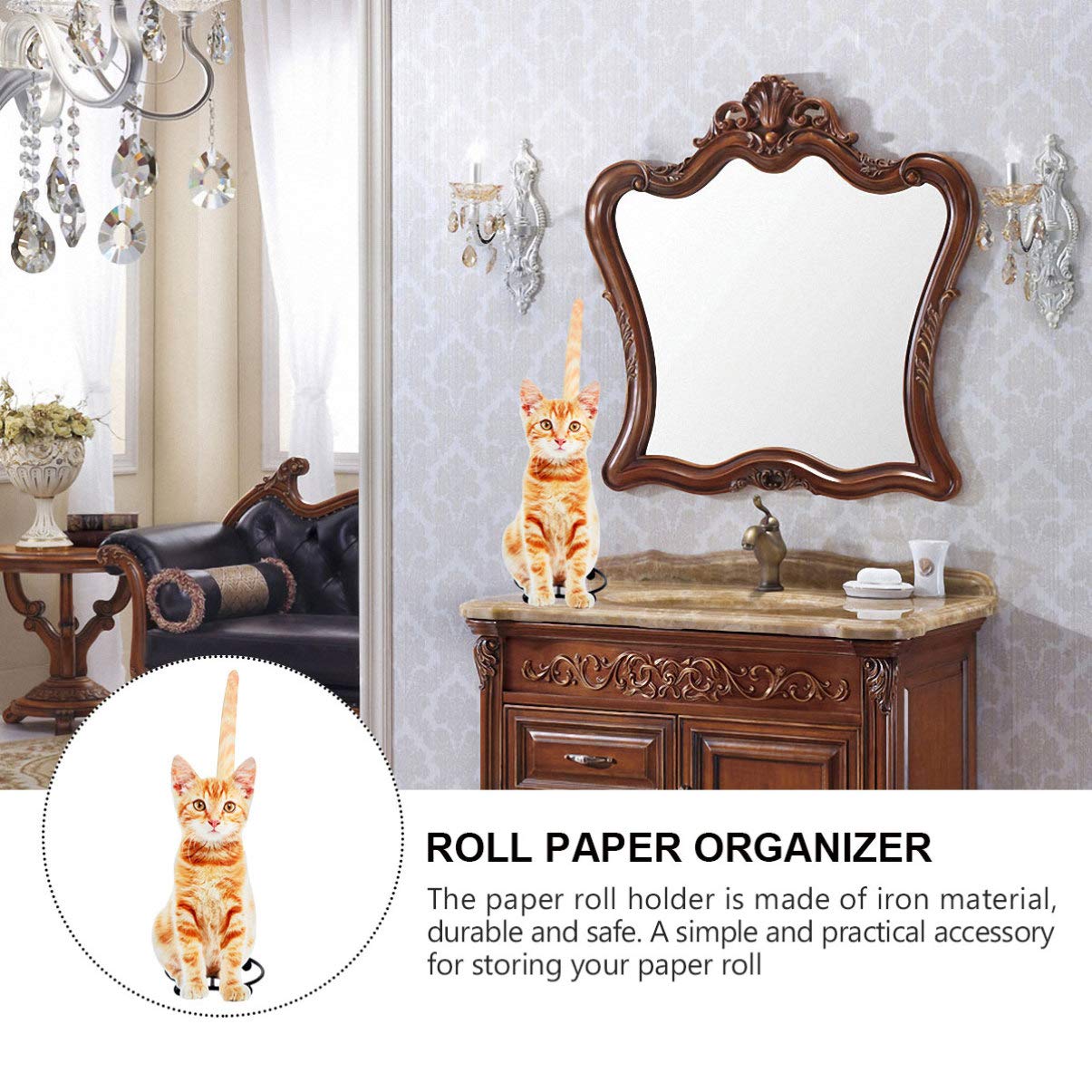 Zerodeko Stainless Steel Cat-Shaped Tissue Holder - Desk Topper, Standing Toilet Paper Roll Rack, Car Tissue Dispenser - Retro Iron Metal Home & Office Accessory for Bathroom, Kitchen, Car, and Desk Organization