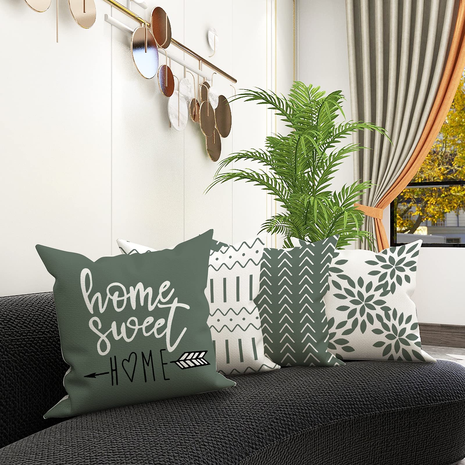 YCOLL 18x18 Inch Pillow Covers Set of 4 - Modern Linen Fabric Throw Pillow Cases for Sofa, Couch, Bed & Car - Decorative Outdoor Home Decor in Aqua Green - Perfect for Living Room, Patio & Travel Accessories
