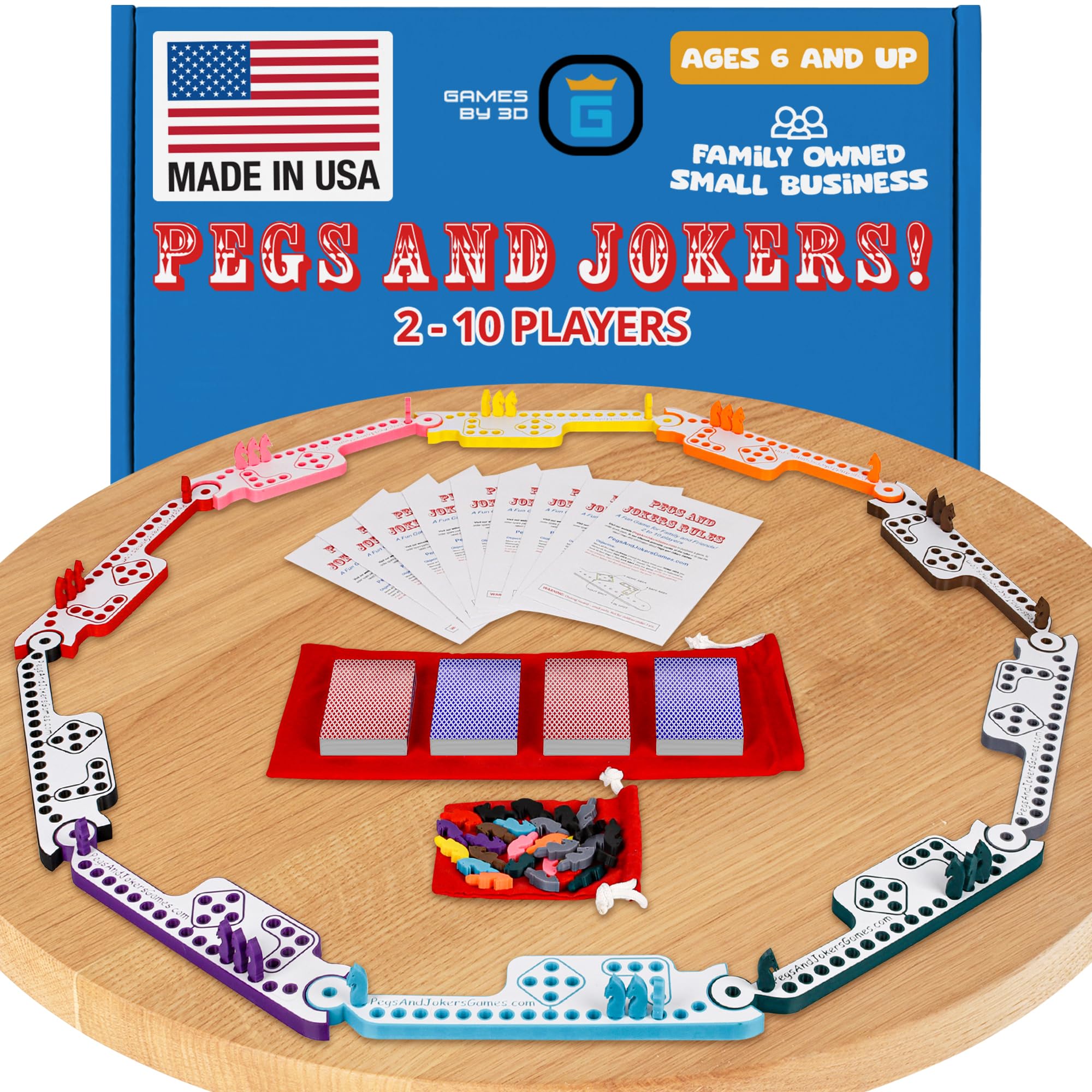 Pegs and Jokers Board Game - Strategic Family Card Game for 2-10 Players with Horse-Head Pegs & Deck of Cards | Fun Travel-Friendly Party Game for Adults & Kids | Perfect for Camping, Road Trips & Game Nights