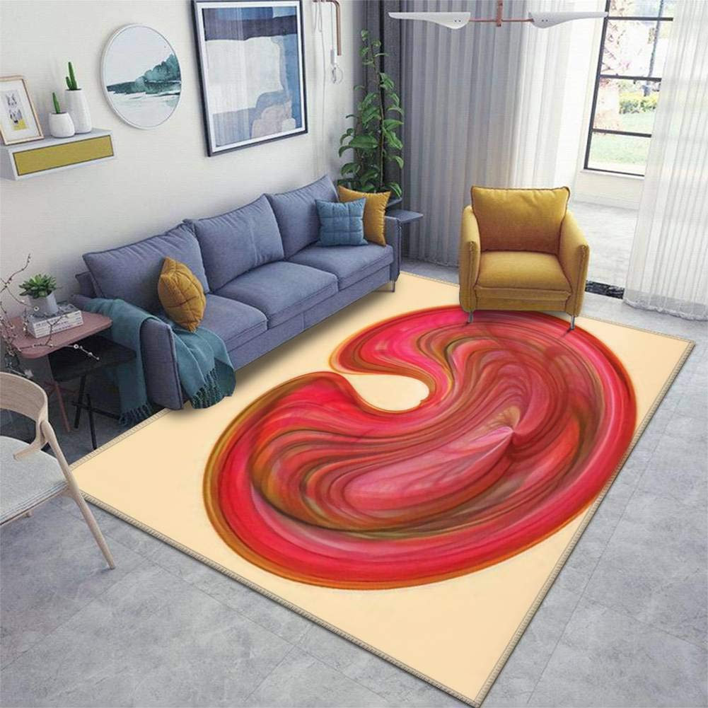 Stylish Red Pink Cream Kidney Shaped Wavy Area Rug - Non-Slip Soft Floor Mat for Living Room, Nursery, Yoga & Indoor/Outdoor Use - Perfect for Home Decor, Door Mats & Runner Carpets