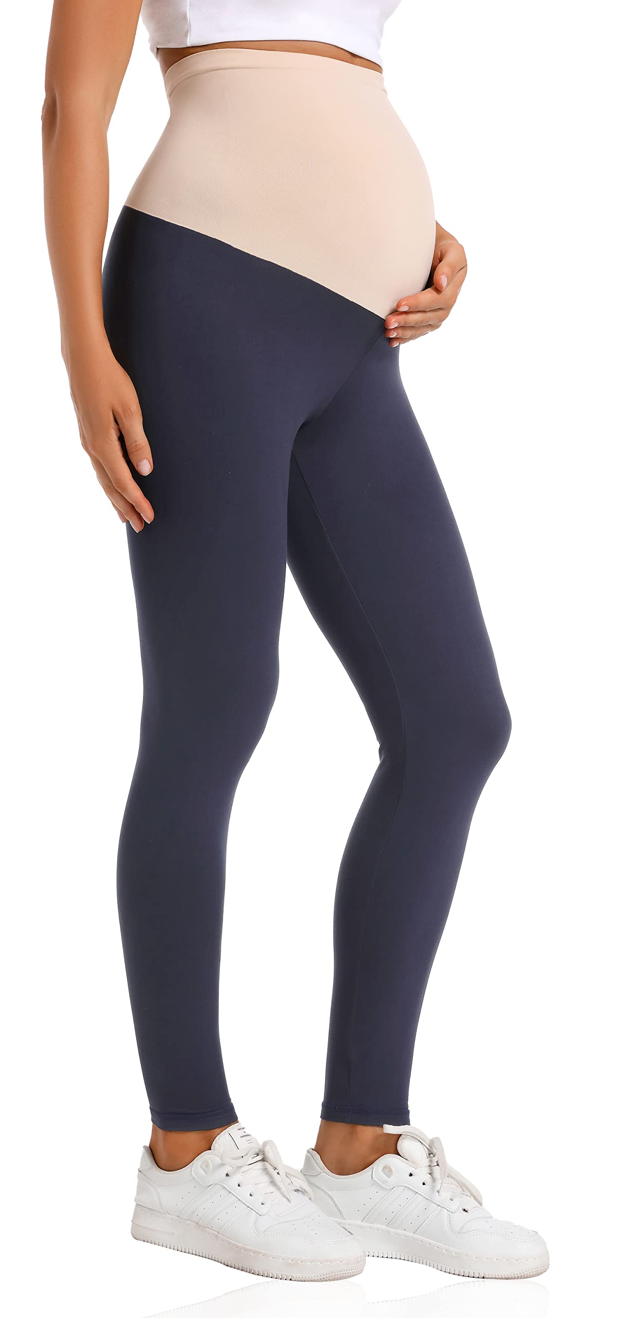 V VOCNI Maternity Leggings Over The Belly - Women's Essential Stretch Pregnancy Pants, Buttery Soft Knit Belly Support for Comfort - Perfect for Yoga, Workouts & Everyday Wear During Pregnancy