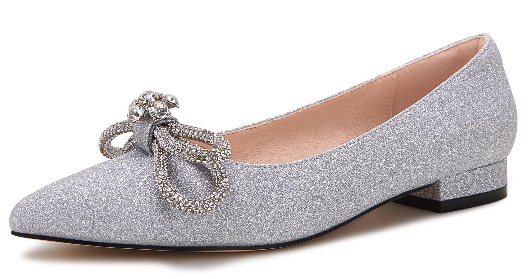 VETASTE Women's Ballet Flats - Double Bow Pointed Toe Slip-On Ballerina Shoes for Work, Office & Casual Wear | Comfortable & Stylish Women's Flats for Everyday Use