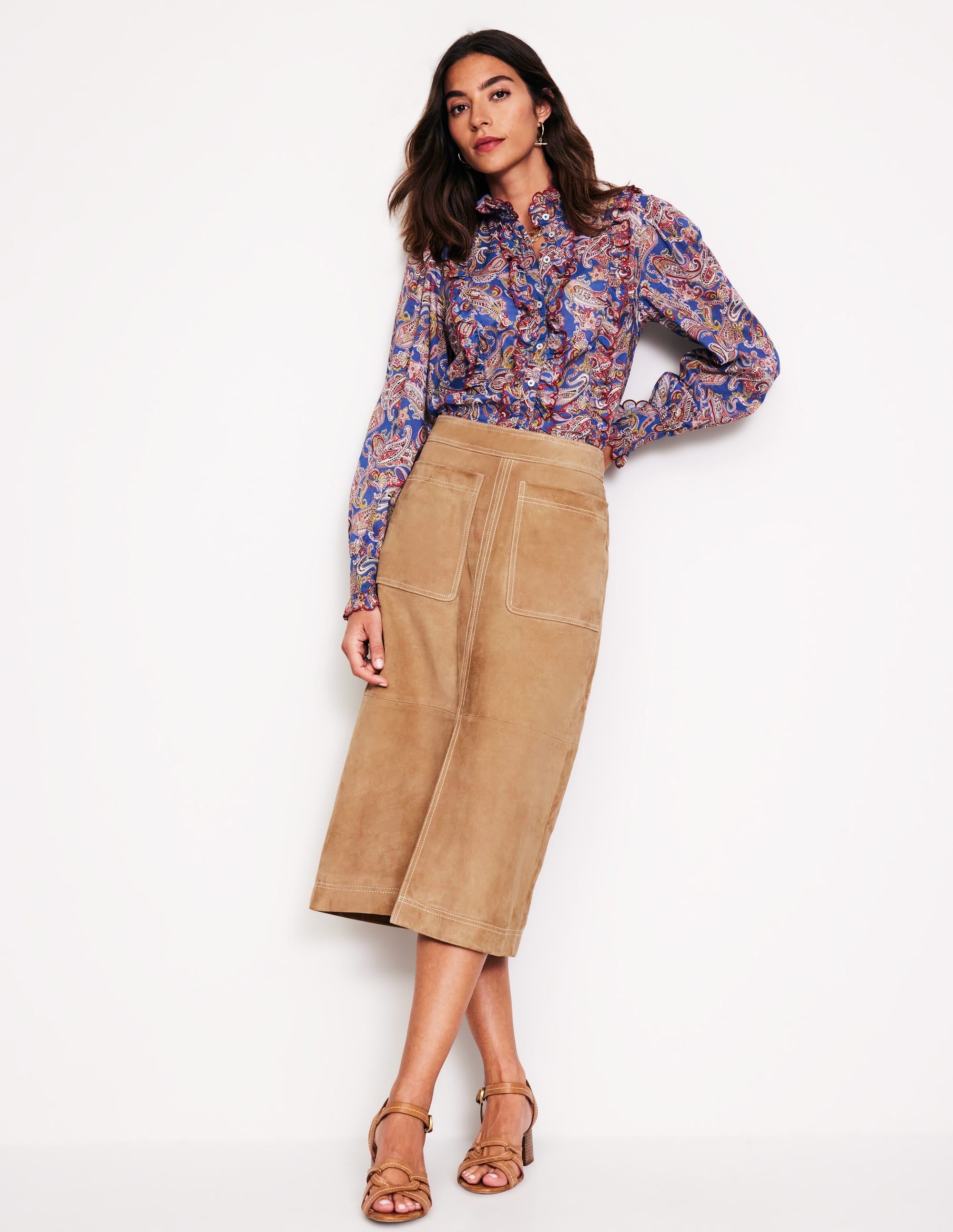 A-Line Suede Midi Skirt for Women - Light Tan Genuine Suede - Perfect for Fall/Winter Fashion, Office Wear & Date Night Outfits