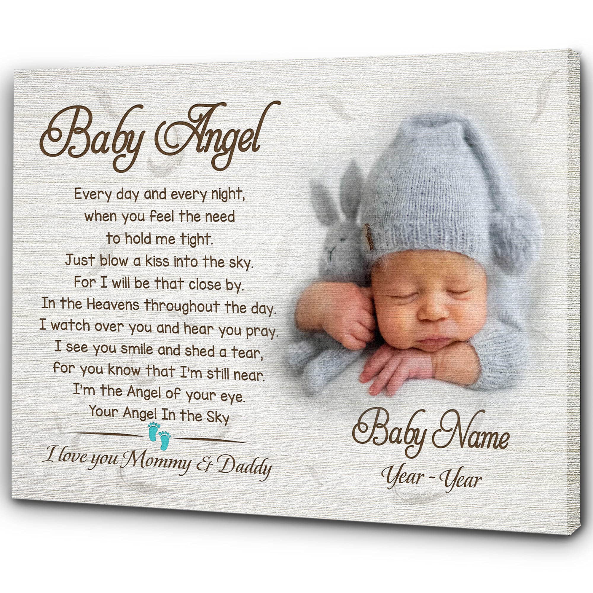 Custom Memorial Canvas - Personalized Baby Angel Photo Print for Loss of Child, Infant, Toddler, Teen | Sympathy Gift for Bereaved Parents | Childhood Cancer & Heaven Baby Remembrance | 16x12 Inch Wall Art for Nursery, Memorial Room or Healing Space