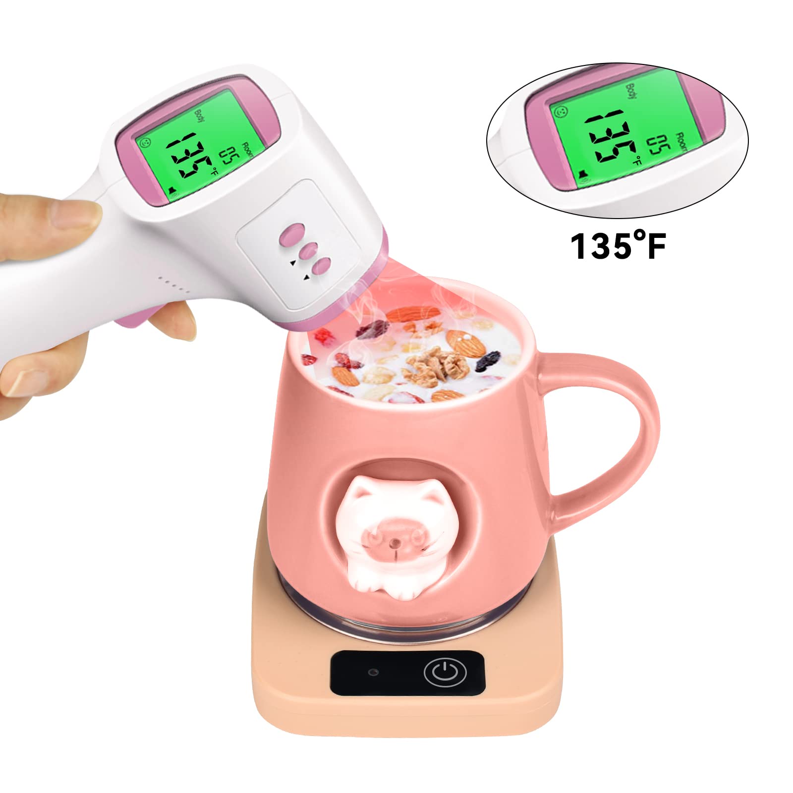 Pink Coffee Mug Warmer - 135℉ Constant Temperature Cup Warmer for Coffee, Tea, Cocoa, Milk & Water (No Cup Included) - Perfect for Office, Home & Dorm Use