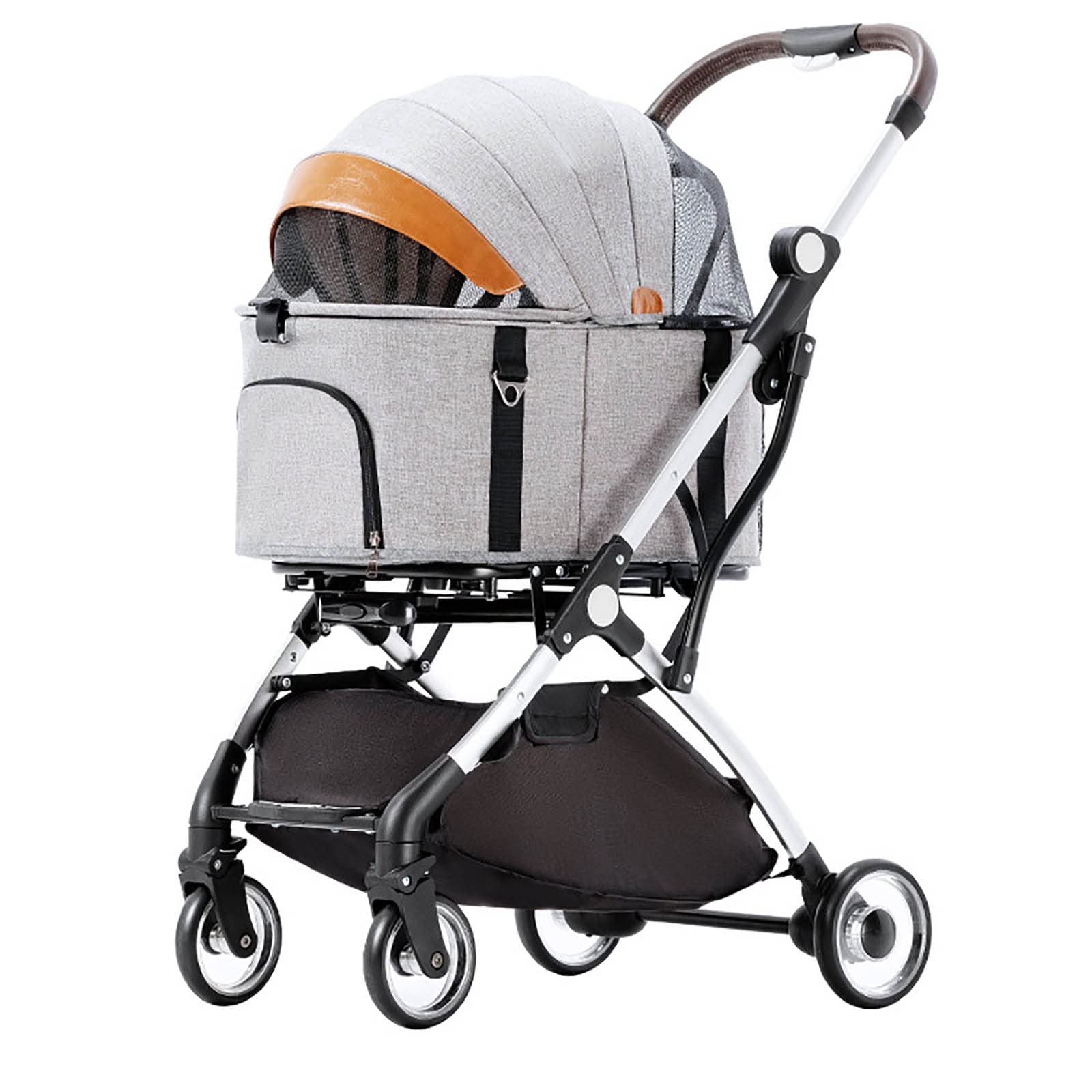 CAYJ Lightweight Foldable Dog & Cat Stroller with Brake, Cup Holder & Storage Basket - Perfect for Outdoor Walks, Jogging & Pet Adventures