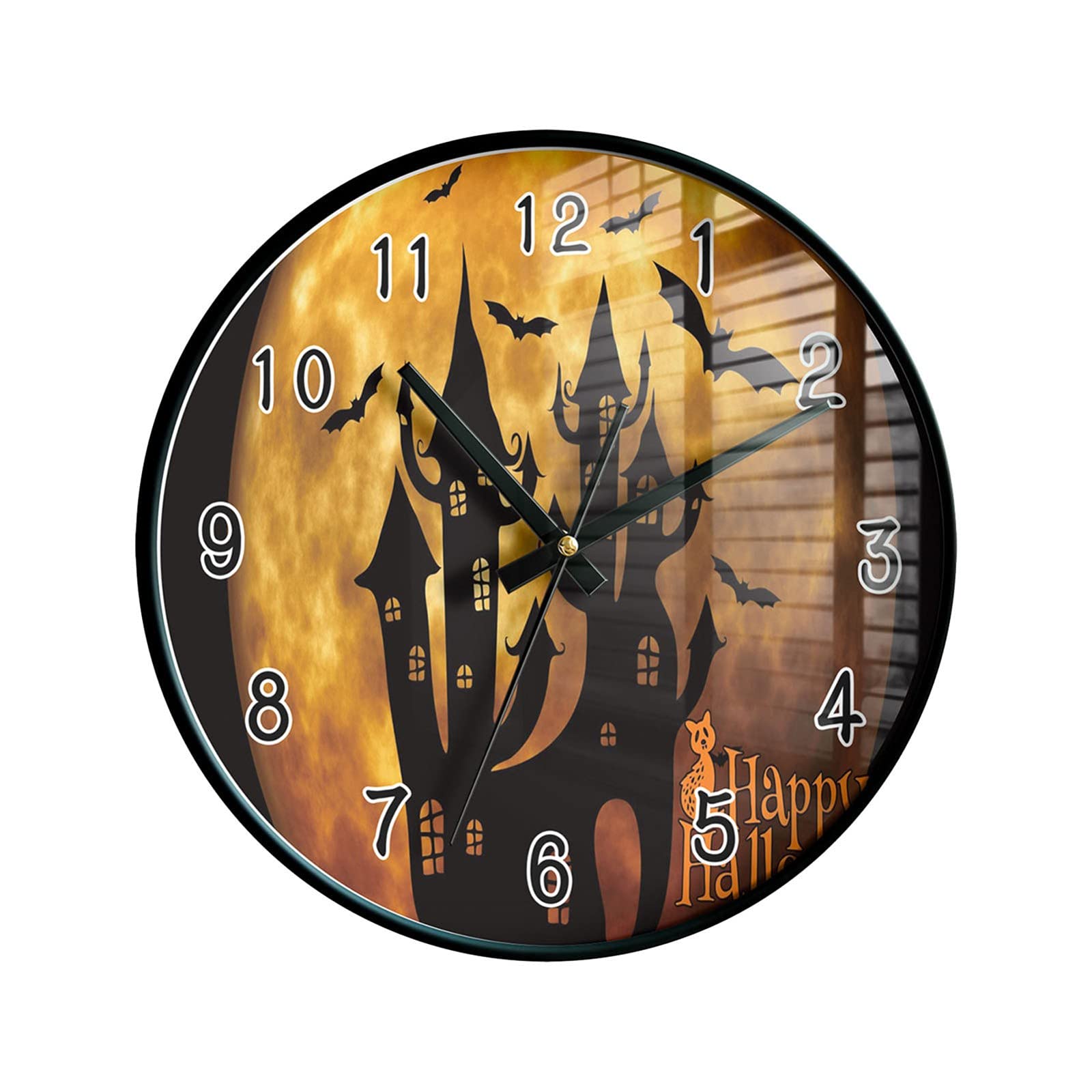 ACD Halloween Wall Clock - Spooky Pumpkin Ghost Spider Bat Moon Round Wall Clock for Home Decor | Perfect for Halloween Party, Living Room, Bedroom & Office