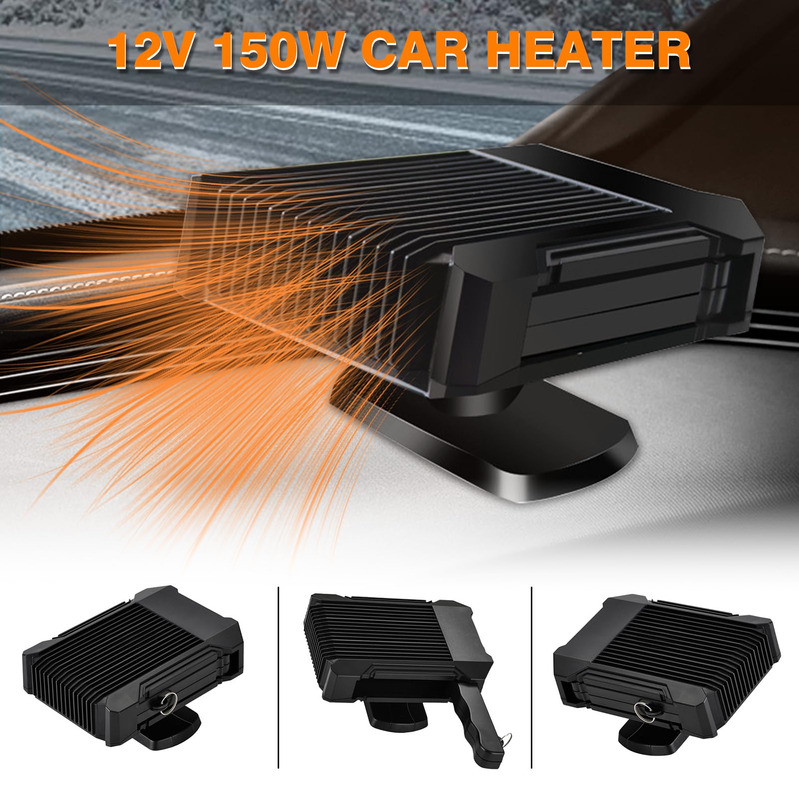 MACHSWON 150W 12V Portable Car Heater & Defroster - Cigarette Lighter Plug-in Heater for Winter | Fast Warming & Frost Removal | Ideal for Trucks, SUVs & Road Trips in Cold Weather
