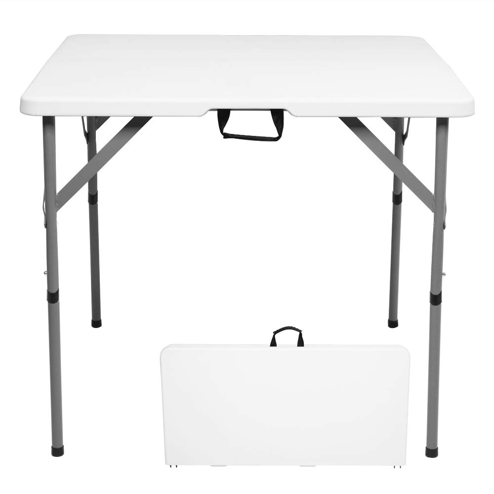 Flandre 34 Inch Foldable Square Table - Lightweight Portable Plastic Folding Table for Kitchen, Outdoor, Party, Wedding & Events - White Granite Finish - Perfect for Small Spaces, Picnics & Entertaining Guests