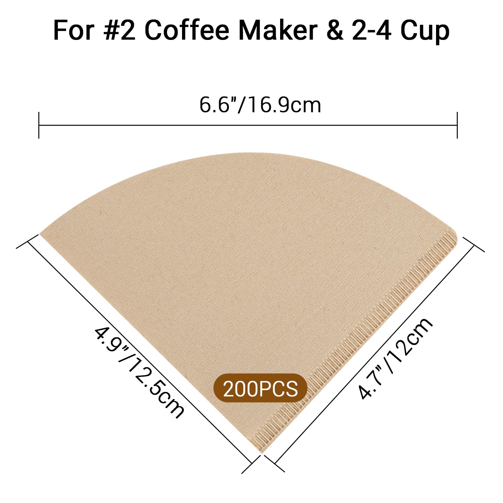 Segarty #2 Cone Coffee Filters, 200 Count - Unbleached Natural Brown Paper Filters for 2-4 Cup Pour Over Coffee Makers | Perfect for Home Brewing, Office Use & Camping Trips