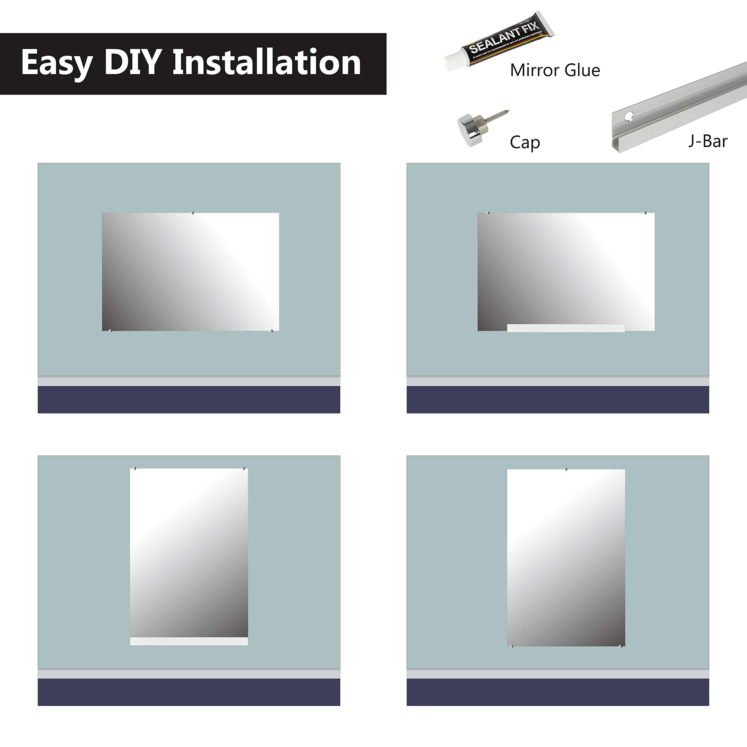H-A HA Wall-Mounted Activity Mirror with Flat Polished Edge - Set of 2 Silver Fitness Mirrors for Home Gym, Dance Studio & Yoga Room - Perfect for Workouts, Gymnastics & Dance Practice (Horizontal or Vertical Mounting)