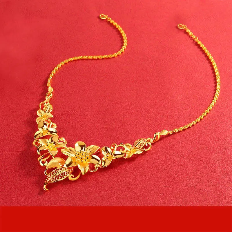 24K Pure Gold Necklace Real AU 999 Solid Gold Chain - Elegant Classic Jewelry for Women, Trendy Party & Wedding Accessory, Luxury Gift for Her 2023