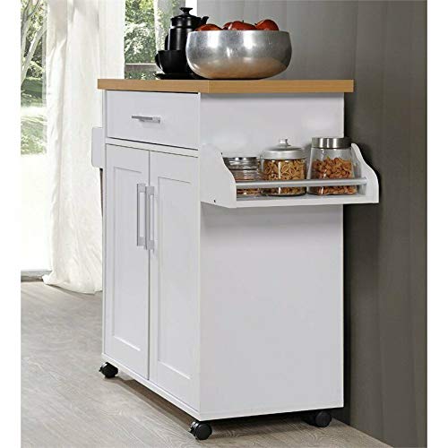 Mobile Kitchen Island Cart with Spice Rack & Towel Holder - Wood Top Rolling Kitchen Cart with Storage Drawers for Home, Hotel & Dining Room - Perfect for Small Spaces, Food Prep & Extra Counter Space