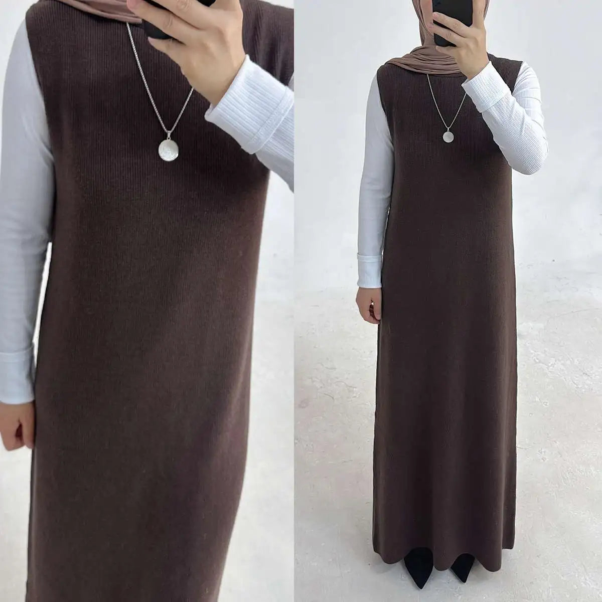 Warm Winter Thick Knitted Abaya Coat with Inner Vest - Modest Islamic Dress for Women | Perfect for Prayer, Holidays & Cold Weather