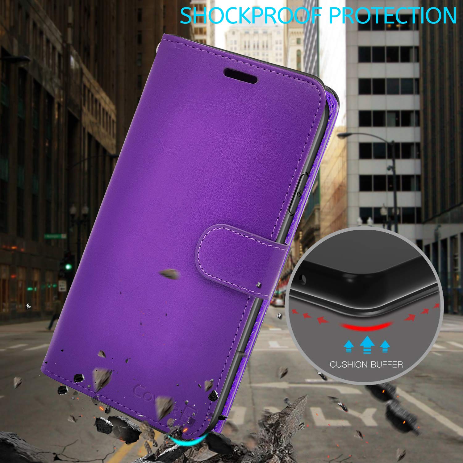 Premium RFID Blocking PU Leather Flip Folio Wallet Case for Apple iPhone 13 Pro Max - Purple | Stand Function & Card Slots | Perfect for Travel, Work & Daily Protection