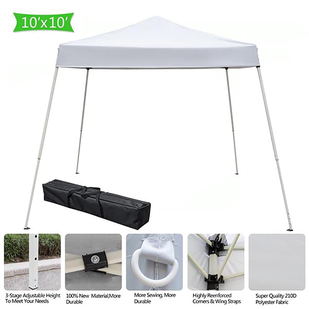 10x10FT Outdoor Pop Up Canopy Tent - Portable Adjustable Height Gazebo with Carry Bag for Patio, Beach, Garden, Camping & Parties | Perfect for Backyard BBQs, Weddings, and Outdoor Events (White)