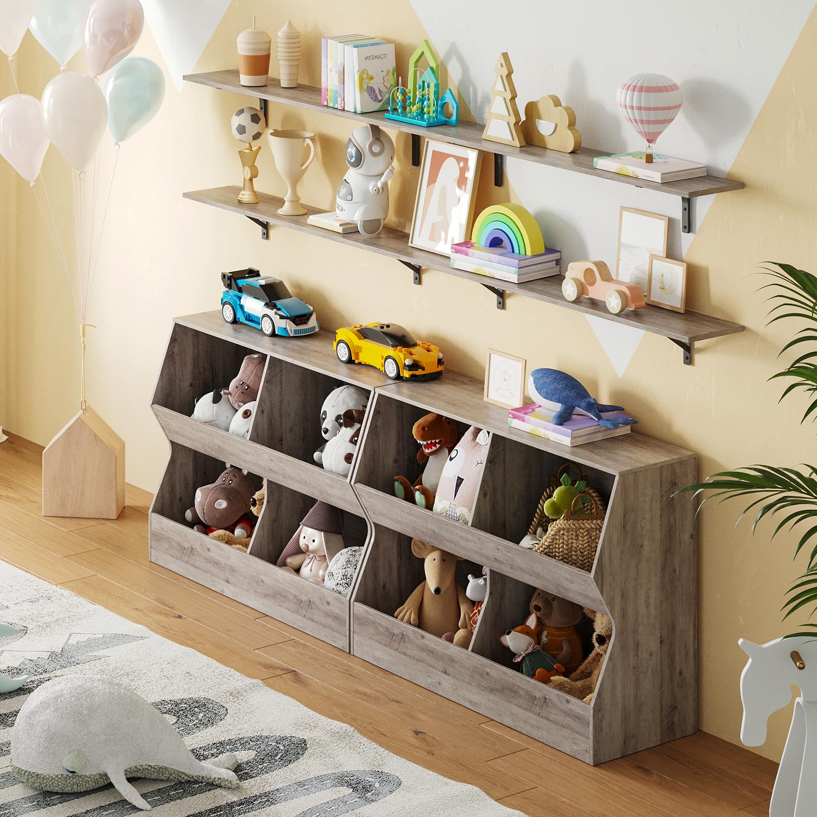 DINZI LVJ Kids Bookshelf & Toy Storage Organizer - 4-Cubby Wooden Bookcase for Children's Bedroom, Nursery, School | 39.4