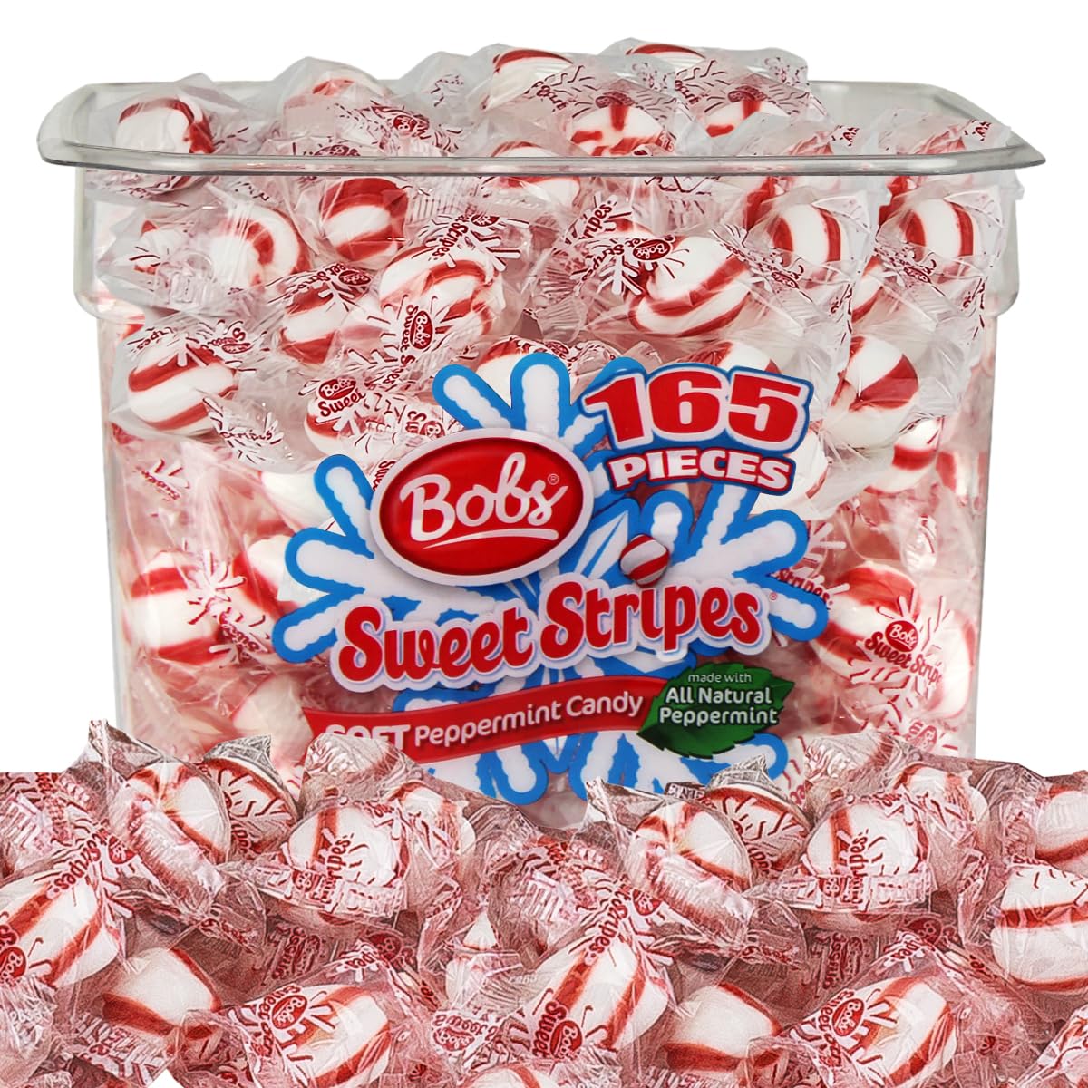 BobsSweet Stripes Soft Peppermint Candy - 1.8 Pound Individually Wrapped Mint Candies | Christmas Holiday Treats, Office Snacks & Party Favors