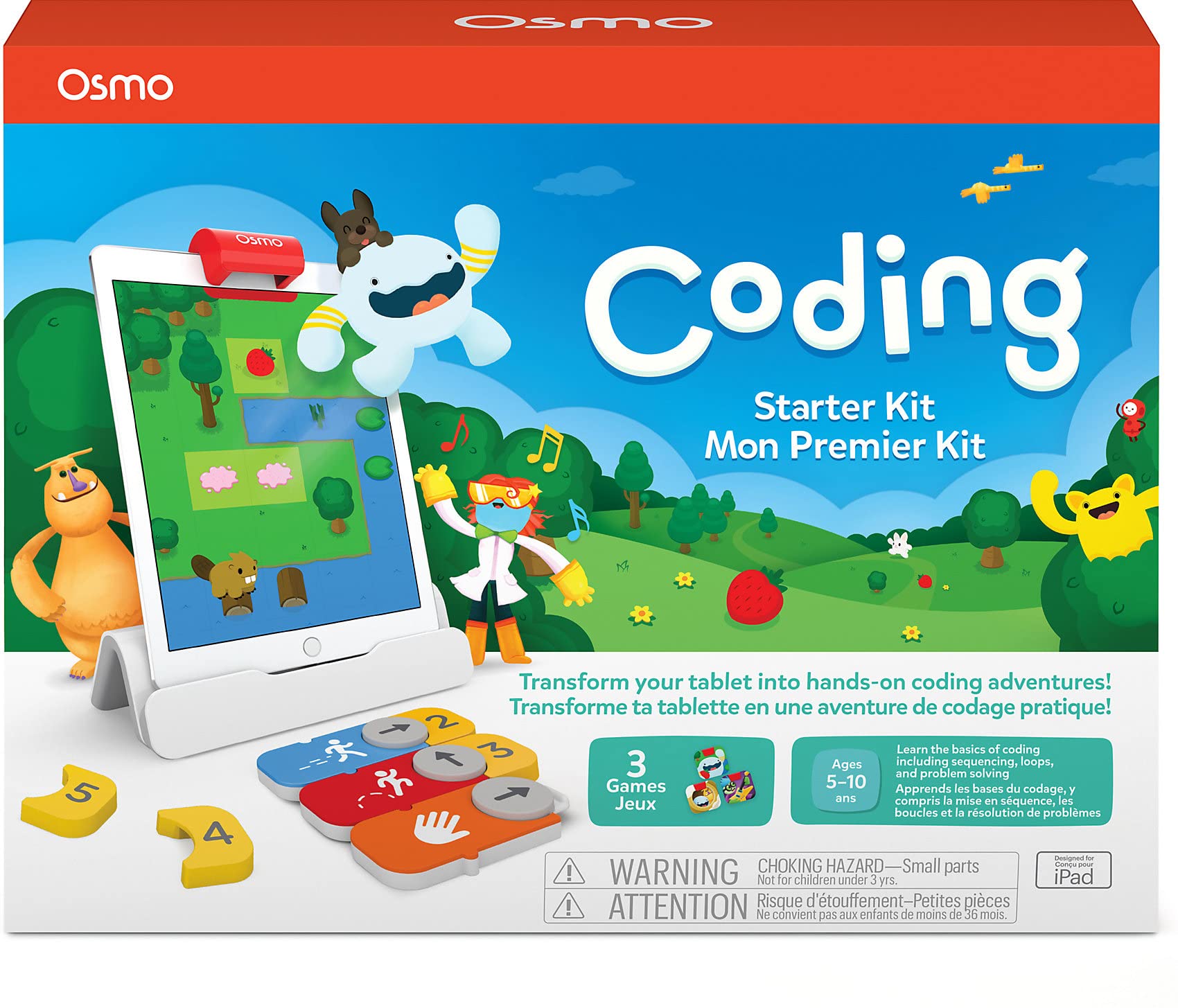 Osmo Coding Starter Kit for iPad - 3 Interactive Learning Games for Kids Ages 5-10+ | Learn Programming Basics, Solve Coding Puzzles | Includes iPad Base | STEM Educational Toy for Home & Classroom Use