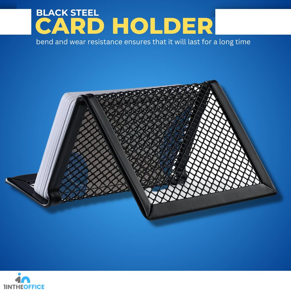 1InTheOffice Mesh Business Card Holder Stand - 2 Pack Black Desk Organizer with 1 Compartment | Perfect for Office, Reception & Professional Workspaces