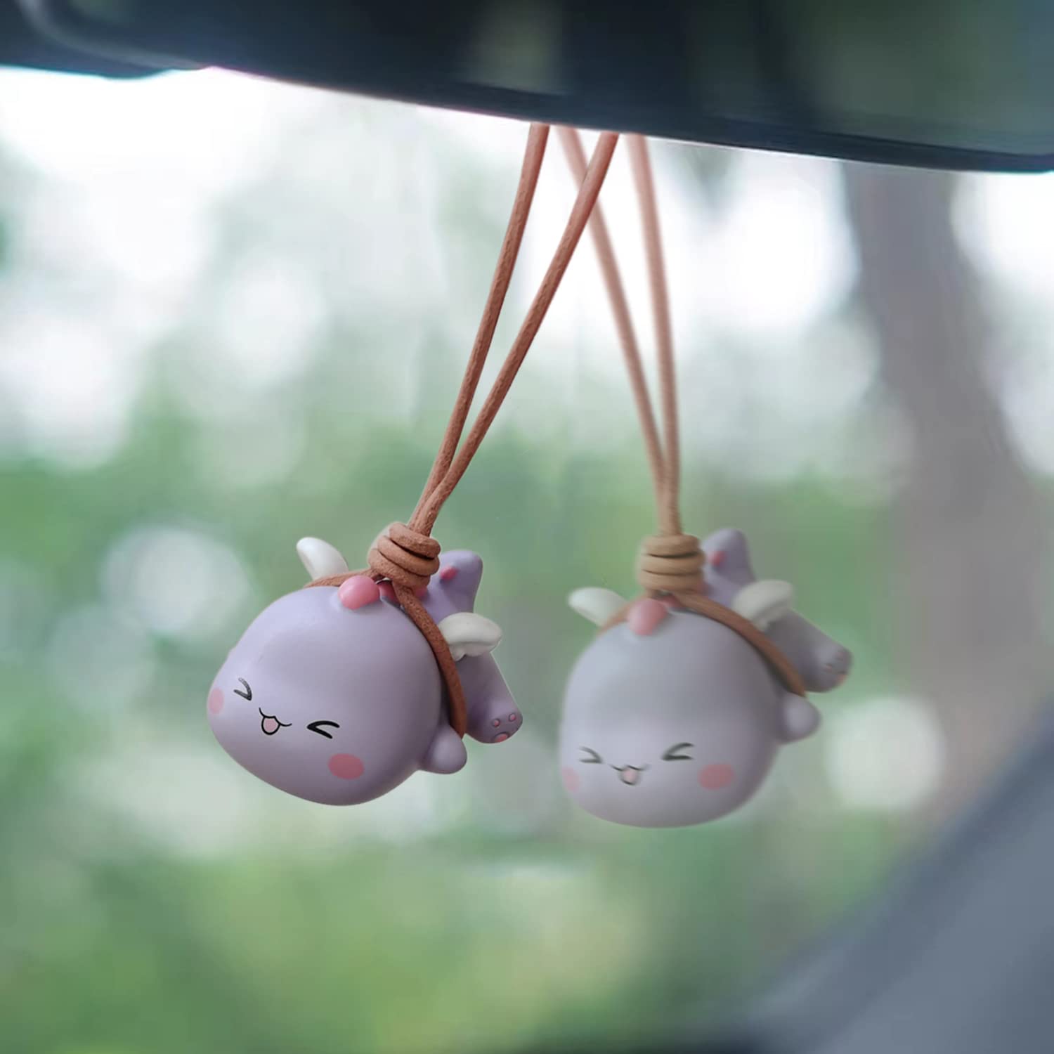 Swinging Dinosaur Car Hanging Ornament - Cute Purple Dinosaur Pendant for Rear View Mirror, Fun Car Decor Accessories, Perfect for Kids' Rooms and Party Decorations