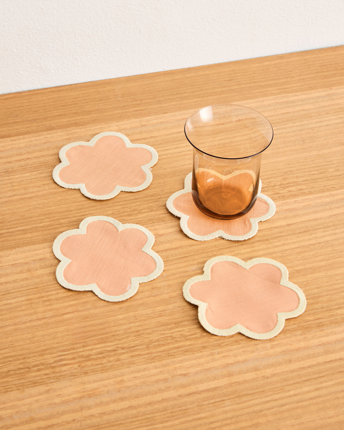 100% French Flax Linen Coasters Set of 4 - Terracotta & Limoncello Color - Eco-Friendly Tableware for Wine, Cocktails & Dinner Parties