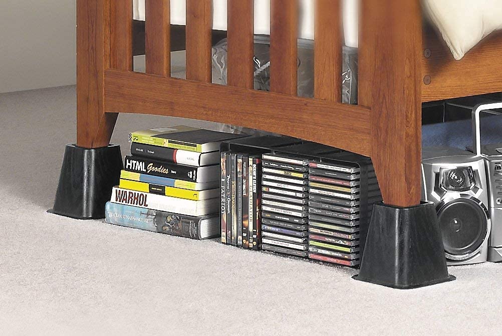 Tcatec 6 Inch Heavy Duty Square Bed Risers - Sturdy Furniture Lifts for Chairs, Couches, Beds & Tables - 4 Pack Black - Perfect for Dorm Rooms, Home Decor & Space Saving Storage