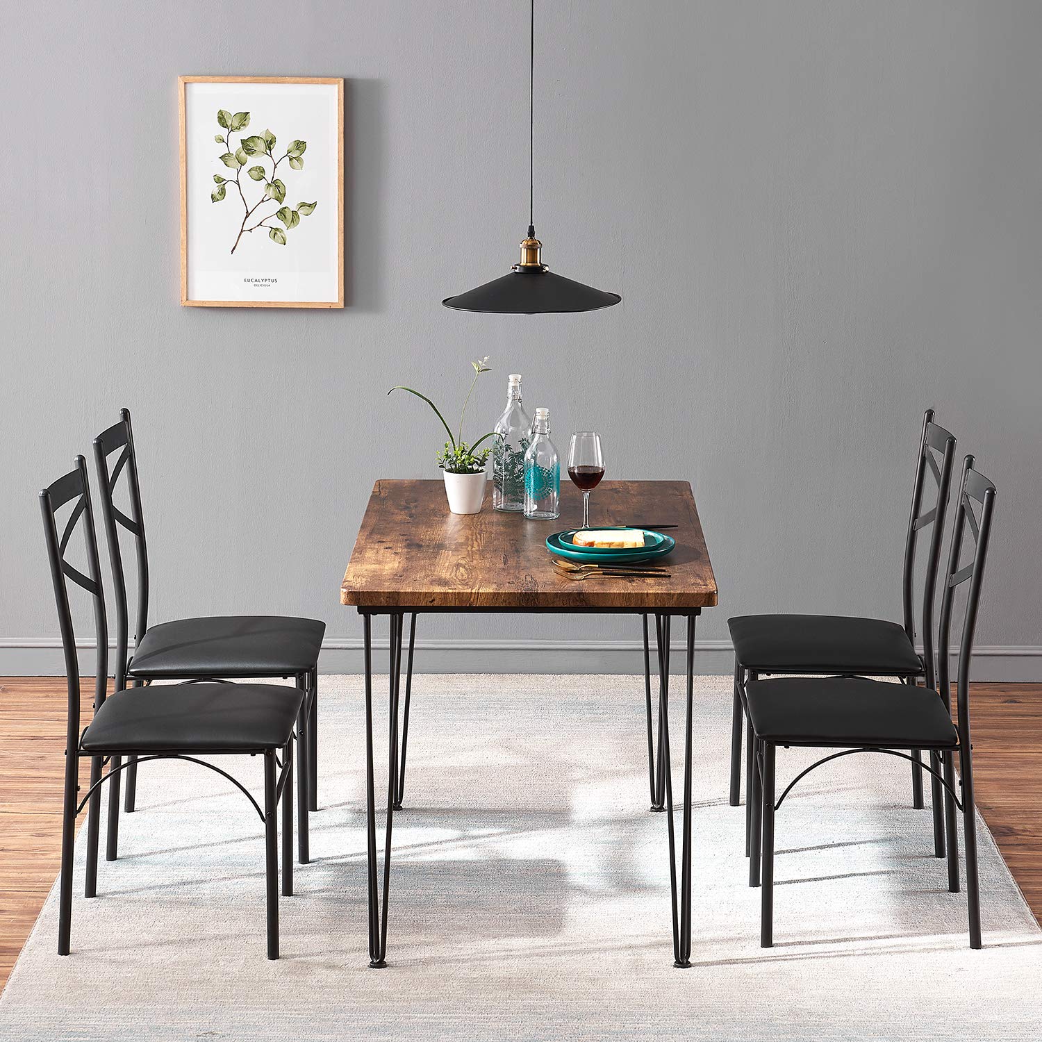 VECELO 5-Piece Kitchen Dining Set - Farmhouse Style Table & Chairs for Small Spaces, Breakfast Nook, Dinette - Rustic Brown Finish | Perfect for Apartments, Condos & Cozy Homes