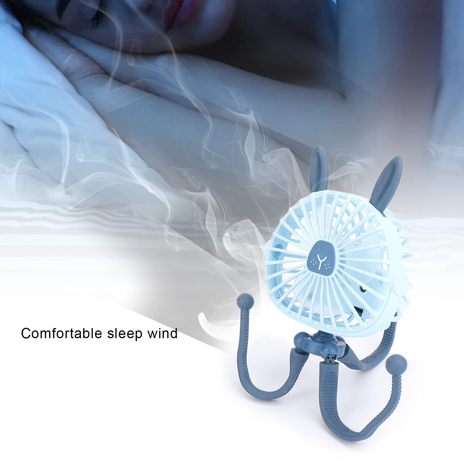 Dioche Mini Handheld Stroller Fan with Flexible Tripod - USB Rechargeable, Low Noise Baby Fan with Night Light - Perfect for Car Seats, Cribs, Bikes & Treadmills (Blue) - Ideal for Outdoor Activities, Travel & Nursery Use