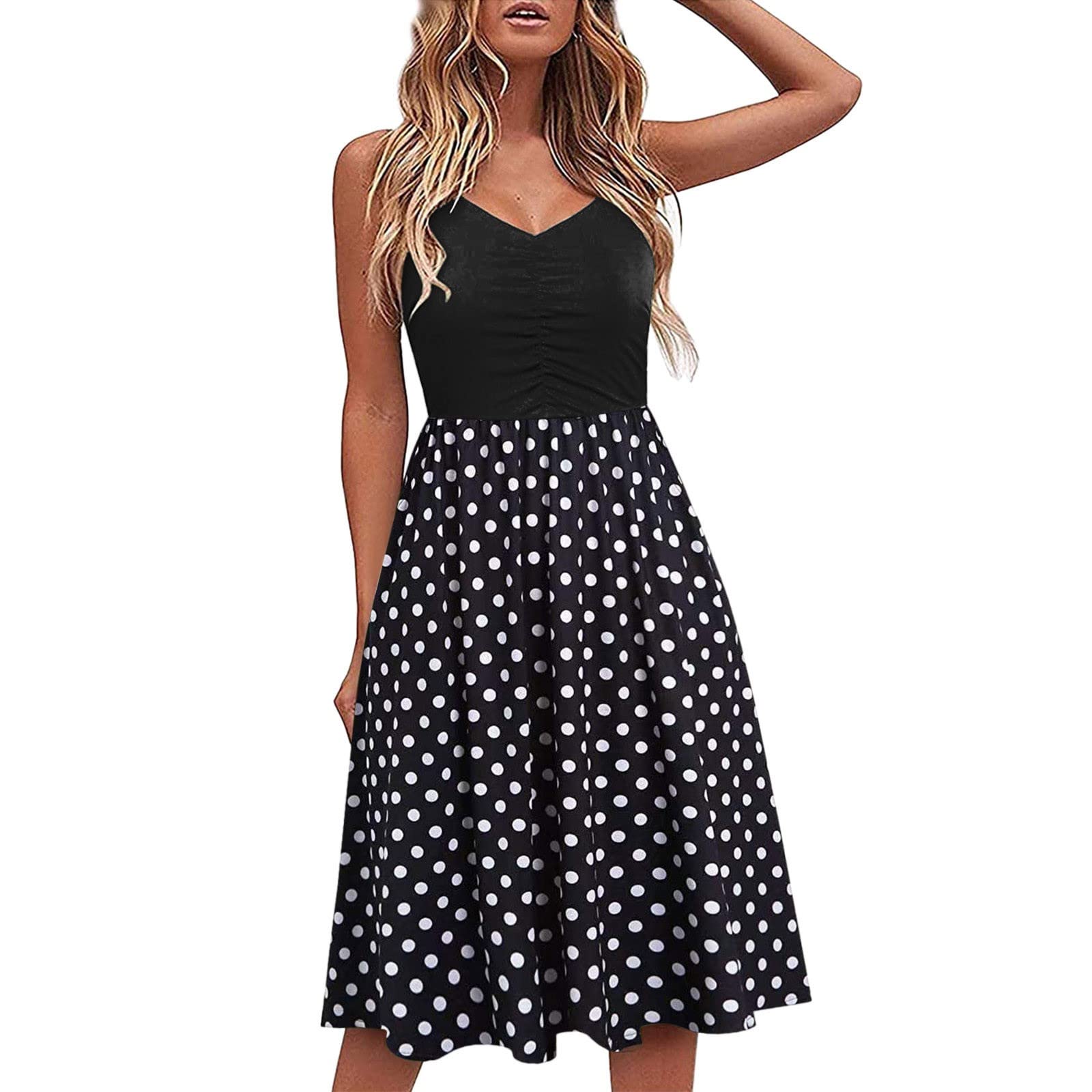 iQKA Women's Summer Casual Dress - Elegant Beach Party Swing Sundress, Sexy Sleeveless Knee-Length Dress for Vacation, Travel, and Outdoor Events