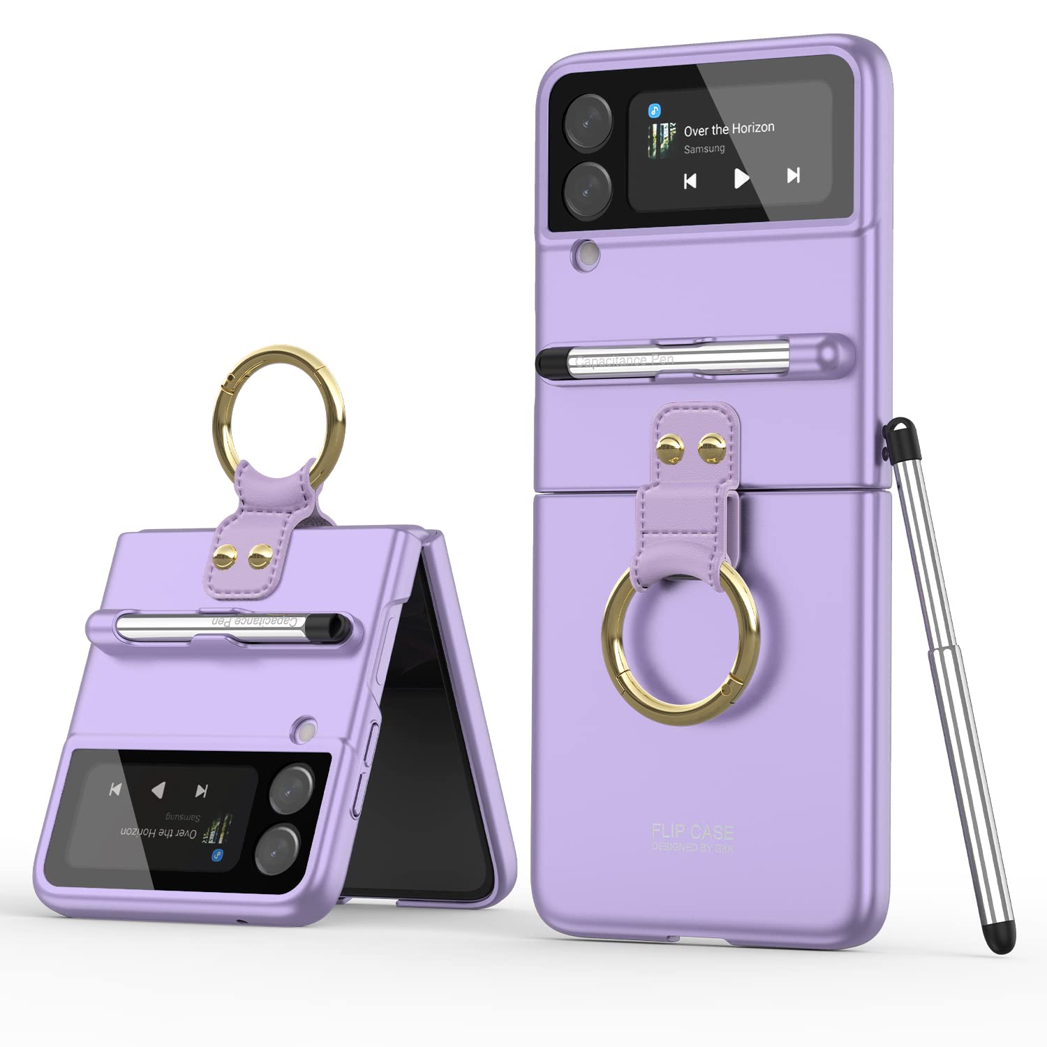 MAKAVO Slim Thin Matte Phone Case for Samsung Galaxy Z Flip 3 5G (2021) - Includes Stylus Pen, Ring Holder & Camera Screen Protector - Cute Purple Protective Cover for Everyday Use & Travel