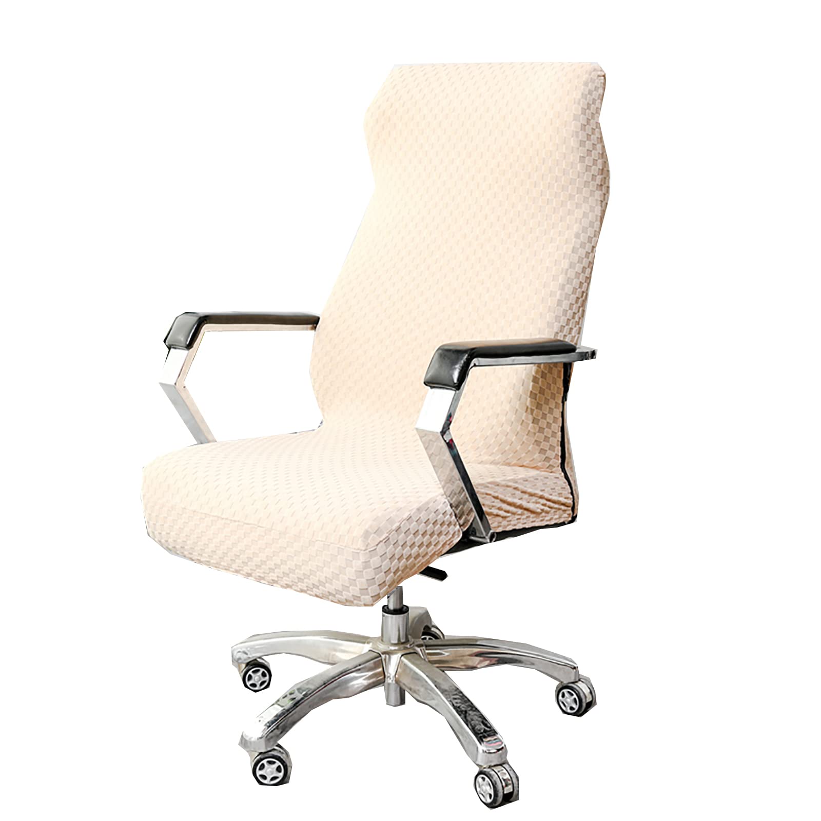 JHLD Stretch Jacquard Office Chair Cover - Universal Spandex Washable & Removable Computer Chair Slipcover for Swivel Chairs (Light Yellow) - Perfect for Home Office, Gaming & Conference Rooms