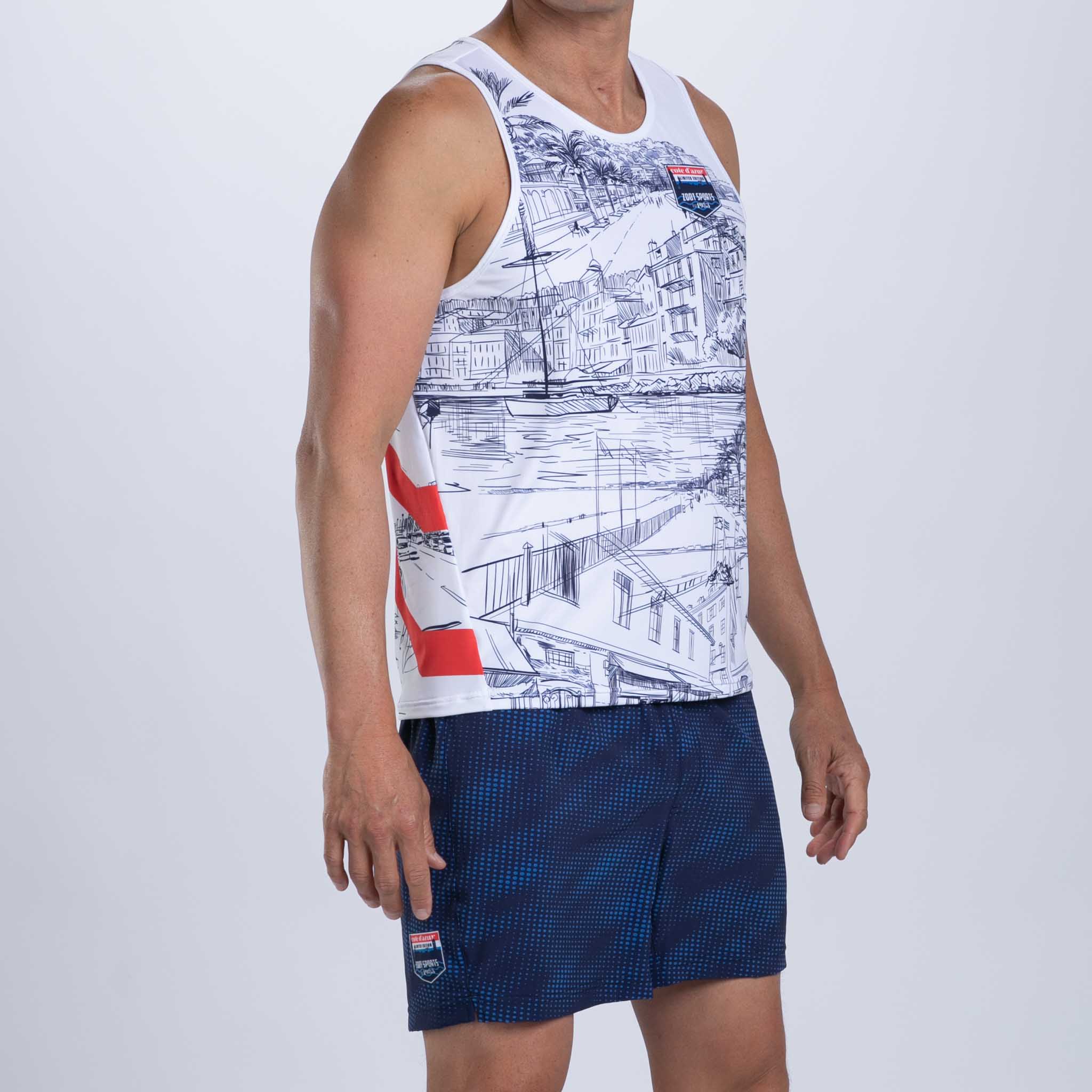 Men's Limited Edition Running Singlet - Cote d'Azur Design | Lightweight Performance Shirt for Marathon & Training | Perfect for Summer Workouts & Outdoor Activities