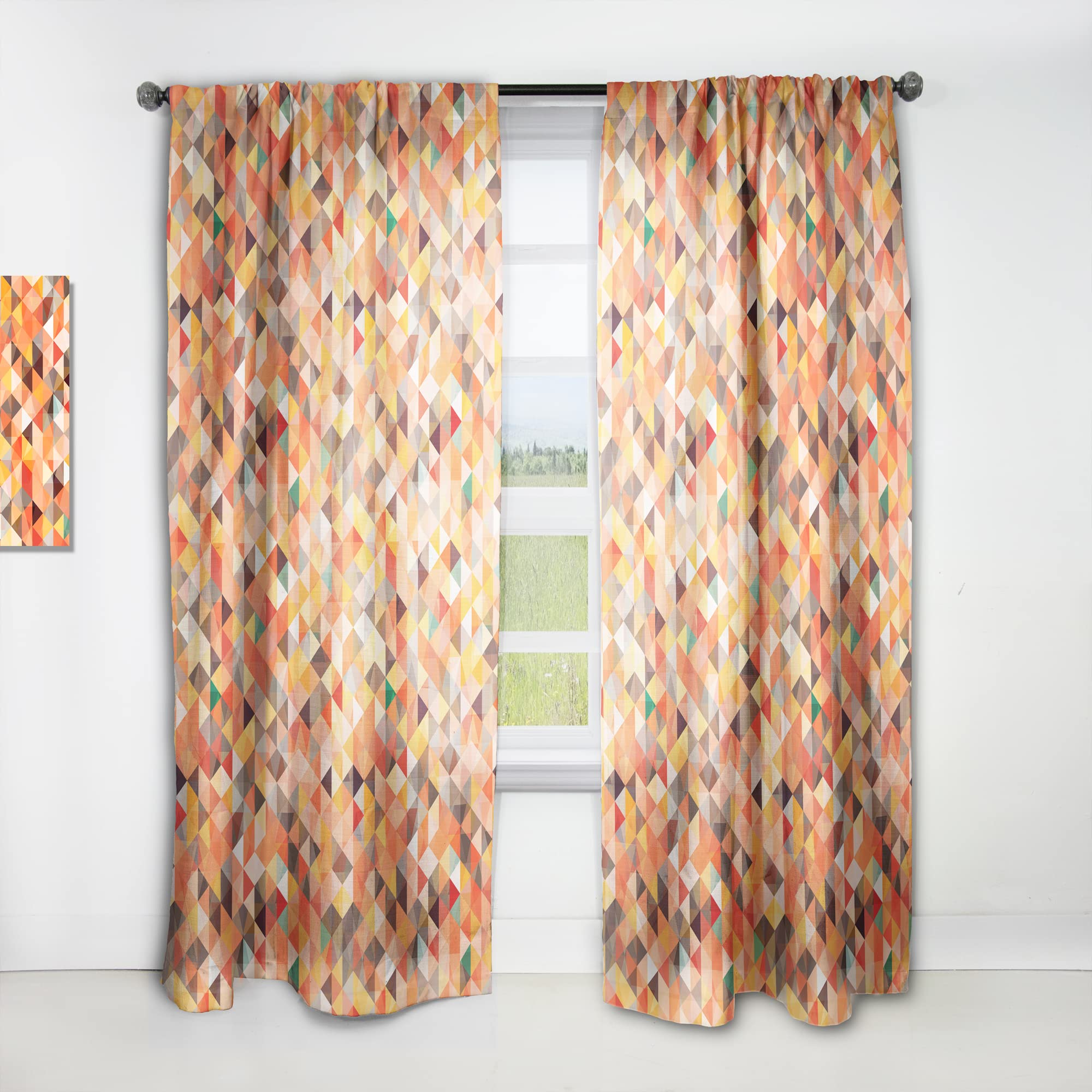 DesignQ Geometric Triangle Pattern Thermal Insulated Curtains - Red & Orange Single Panel (52x120 inches) - Perfect for Bedroom & Living Room Blackout Drapes