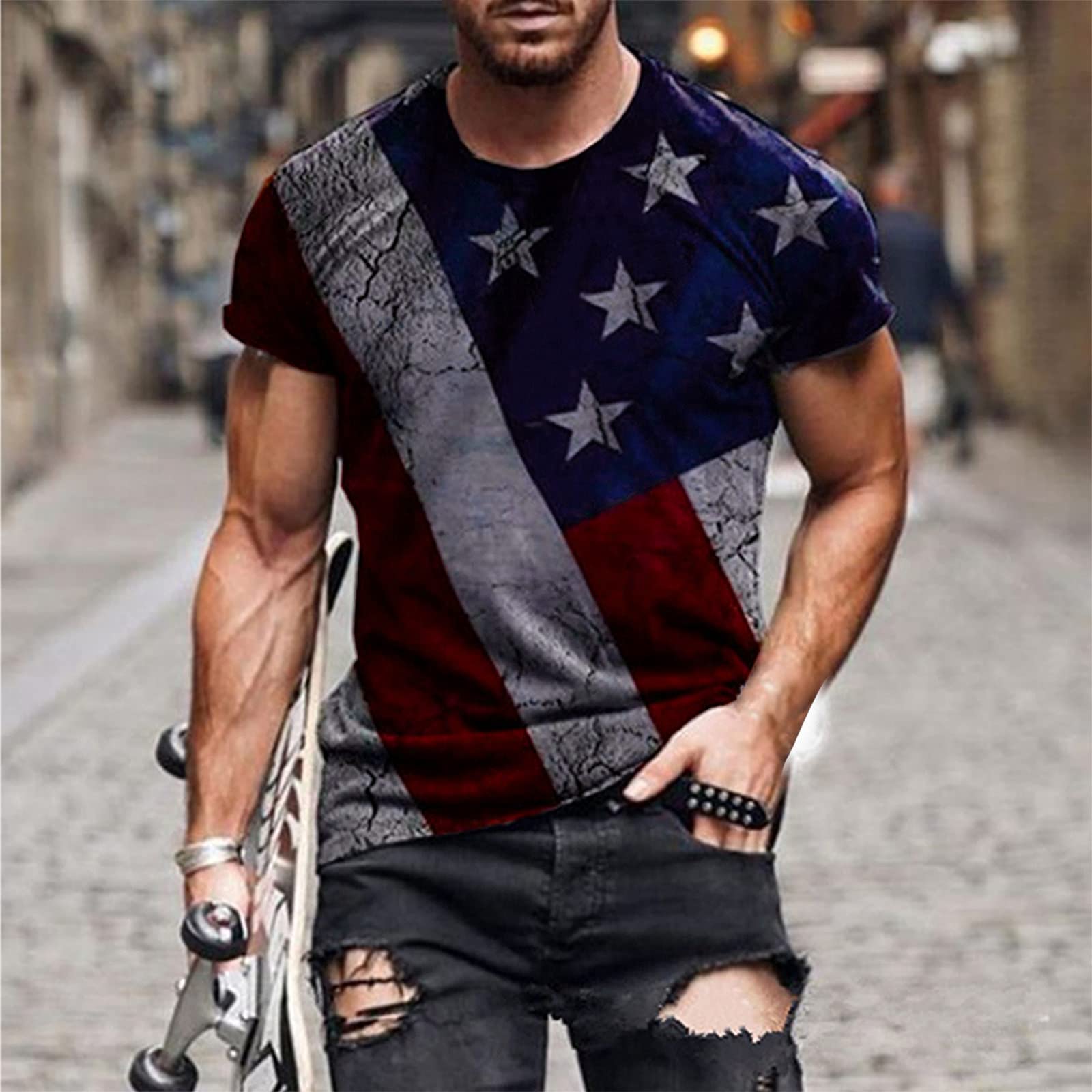 Men's 7 Inch Gym Shorts with USA Flag Design - Patriotic American Workout Shorts for July 4th & Muscle Training - Dark Blue XX-Large - Perfect for Gym, Running & Outdoor Activities