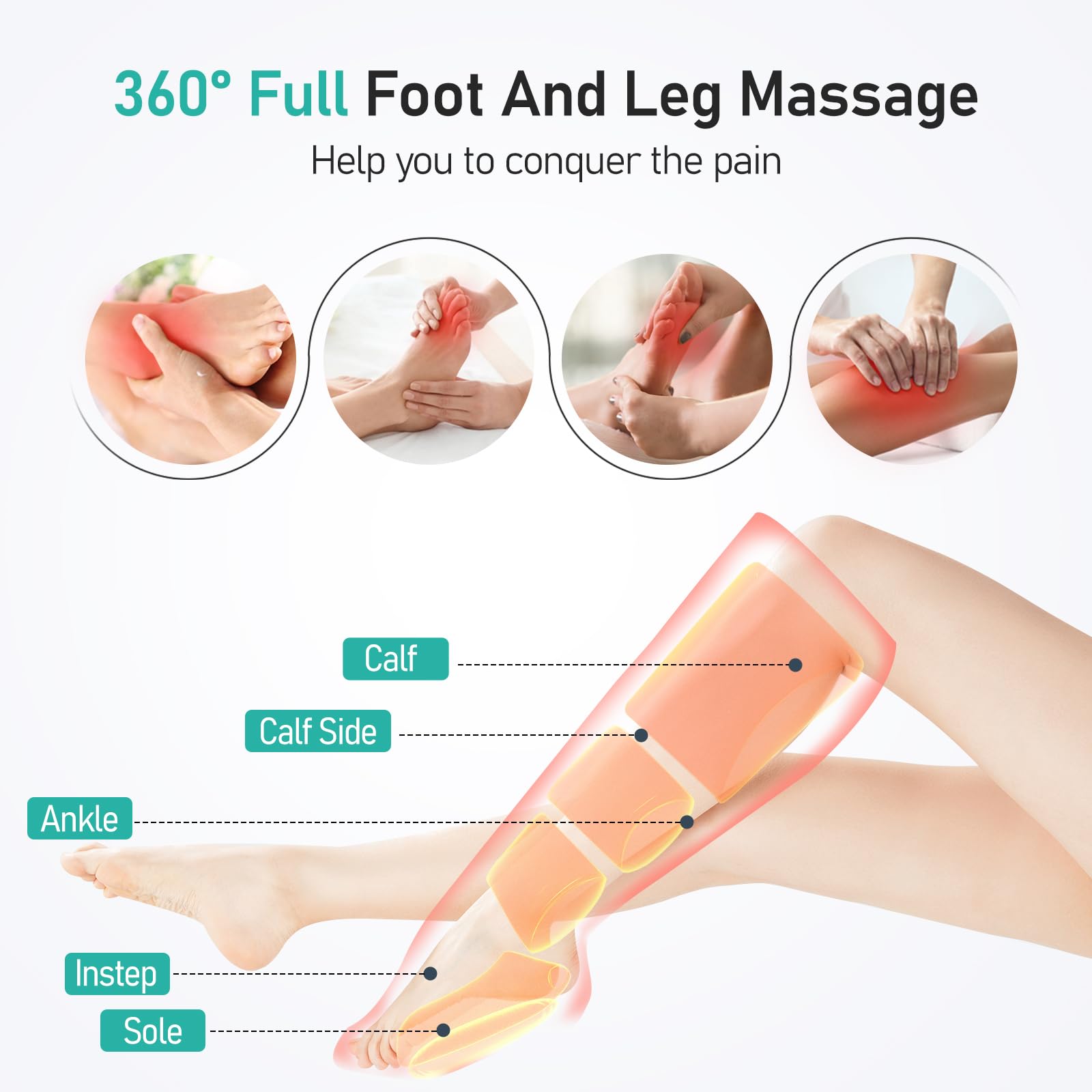QUINEAR Cordless Rechargeable Leg Massager for Calf & Foot - Air Compression Therapy with 3 Modes & 3 Intensities - Relieve Muscle Pain, Improve Circulation & Relaxation - Perfect for Home, Office & Post-Workout Recovery