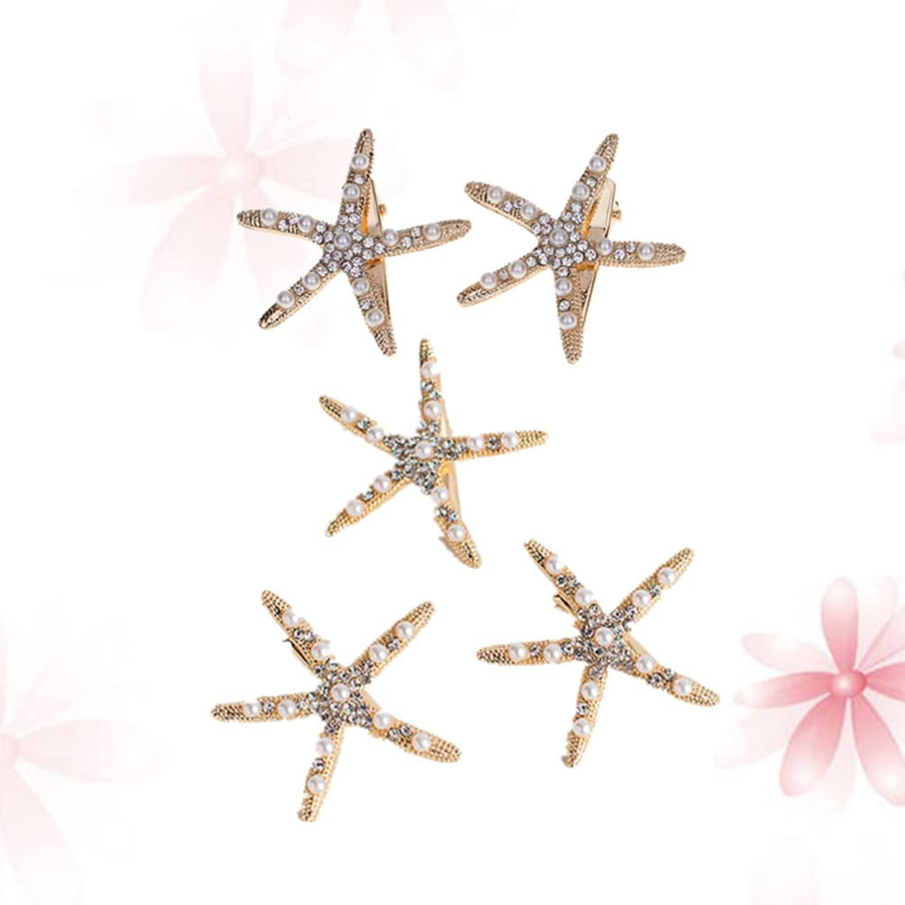 5pcs Pearl Rhinestone Star Hair Clips for Women & Girls