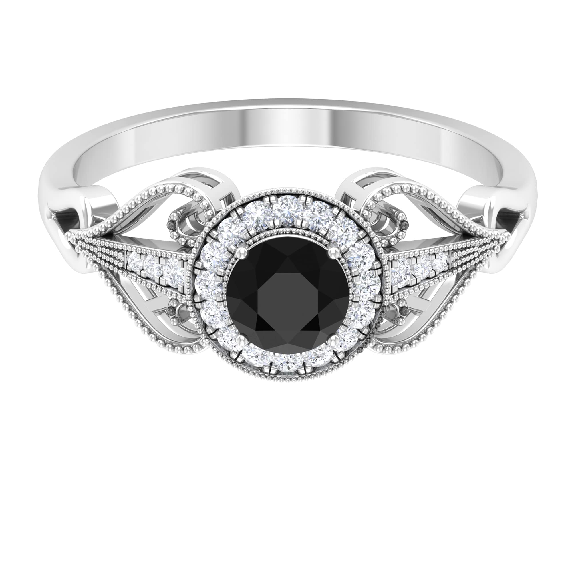 0.75 CT Black Onyx and Diamond Ring - 5mm Round Cut December Birthstone Engagement Ring in 14K Solid Gold - Elegant Statement Jewelry for Weddings, Anniversaries & Special Occasions