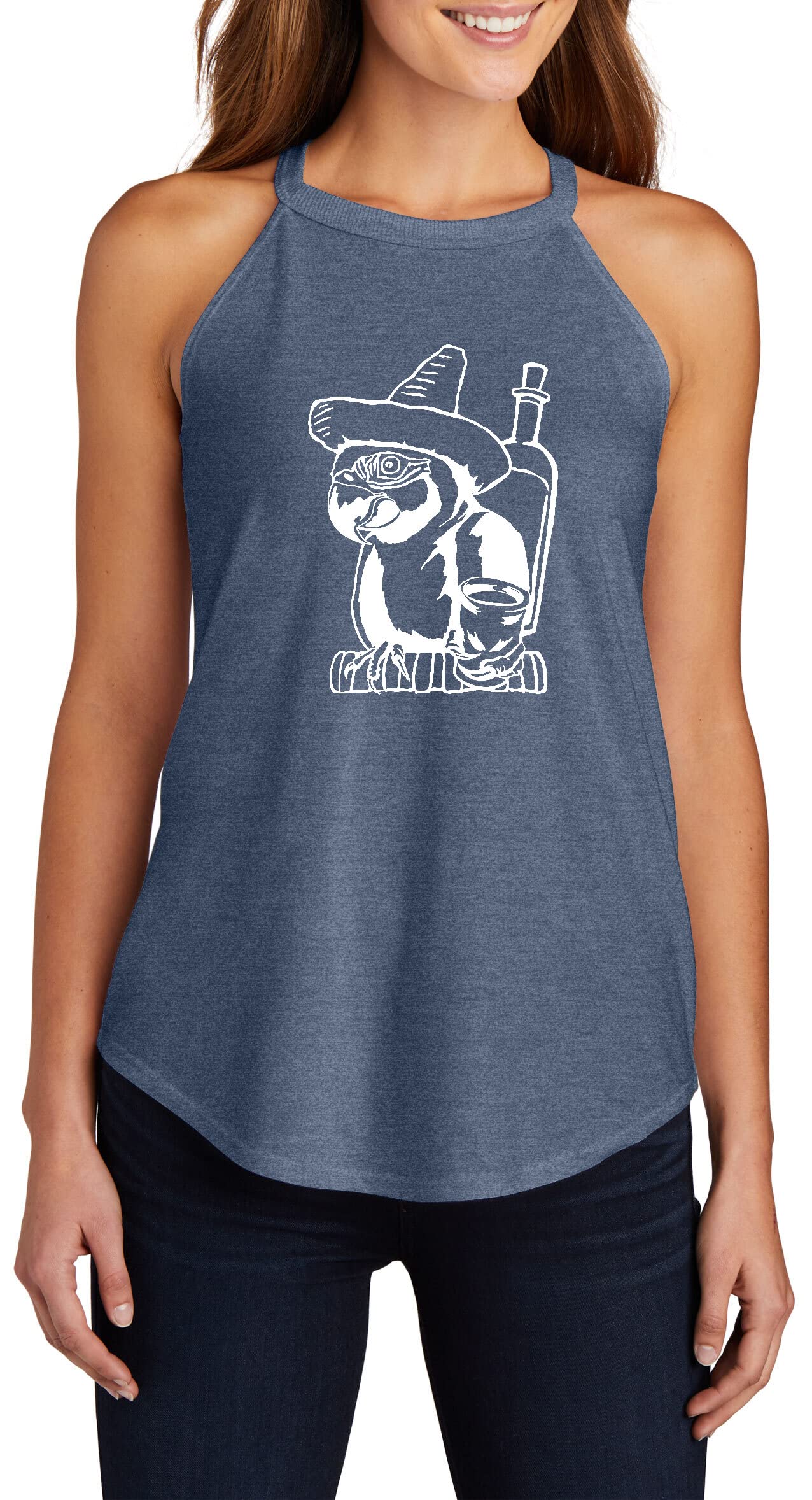 Funny Women's Drinking Parrot Rocker T-Shirt - Trendy Graphic Tee for Casual Wear, Parties & Gifts
