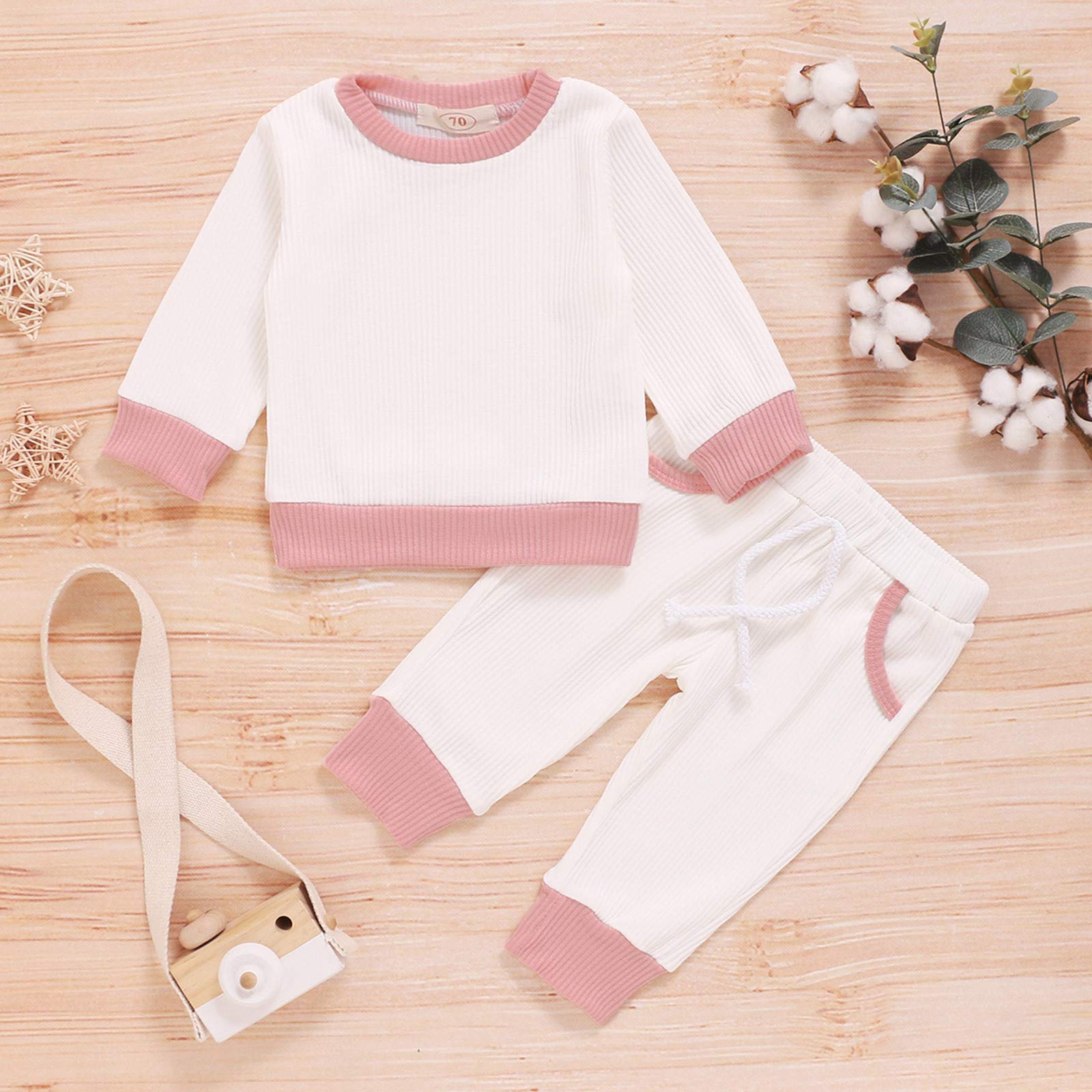 Newborn Baby Clothes Set 0-4 Years | Unisex Long Sleeve Pullover & Pants Outfit | Warm Cotton Solid Color Infant Wear (White, 3-6 Months) | Perfect for Winter, Photoshoots & Daily Comfort