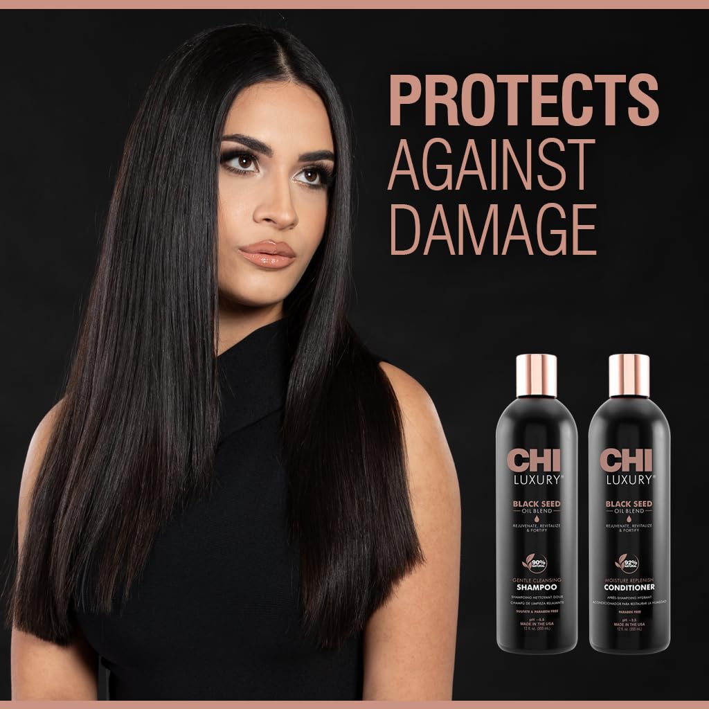 CHI Black Seed Oil Shampoo & Conditioner Set - Gentle Cleansing & Hydrating Hair Care (12oz x 2) | For Dry, Damaged Hair & Scalp Nourishment