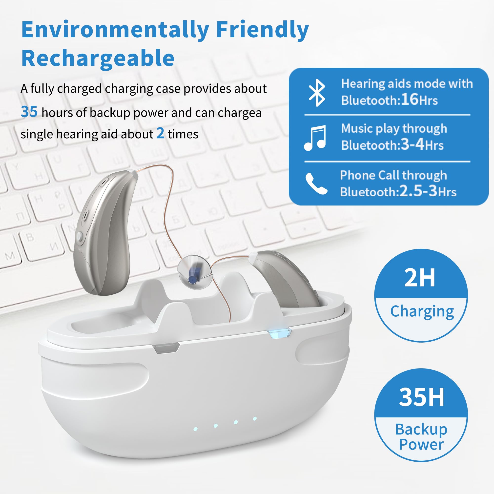 Rechargeable Bluetooth Hearing Aids for Seniors with Noise Cancellation & Smart App Control | Adjustable Frequency | Hands-Free Calling | Portable Design for TV Watching, Outdoor Activities & Clear Conversations