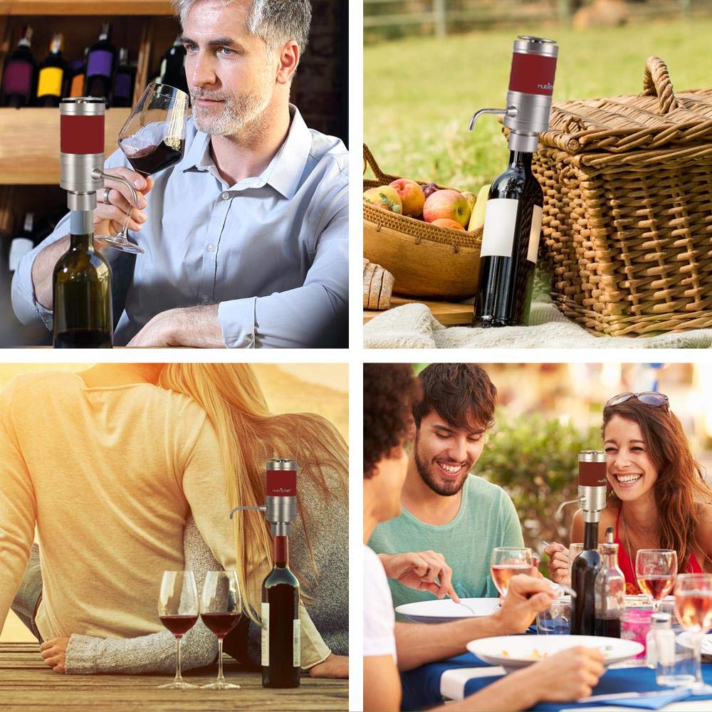 NutriChef Automatic Electric Wine Aerator & Dispenser with Metal Decanter Spout - Perfect for Red and White Wine - Ideal for Home Bars, Dinner Parties & Wine Tasting Events