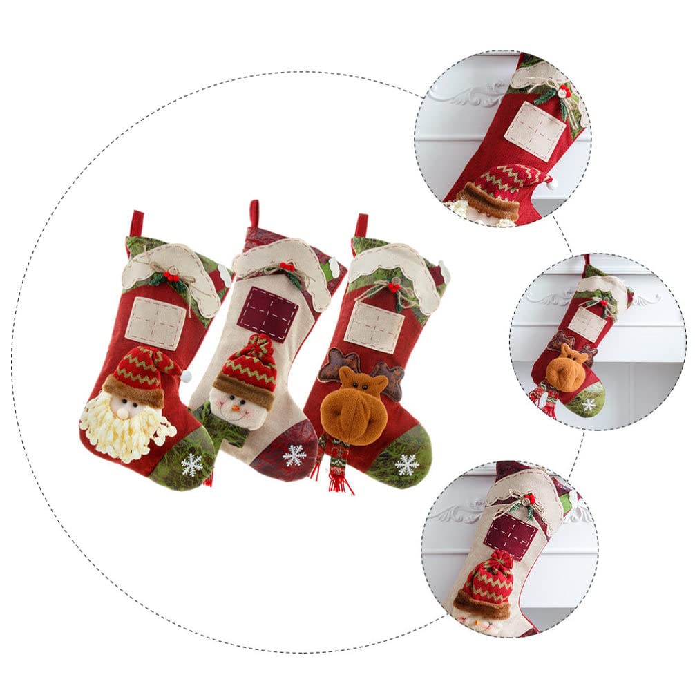 FOMIYES 3-Piece Christmas Stocking Ornaments Set - Flannel Holiday Stockings for Candy & Biscuits, Large Santa Socks for Fireplace Decor, Gift Exchange & Festive Home Decoration
