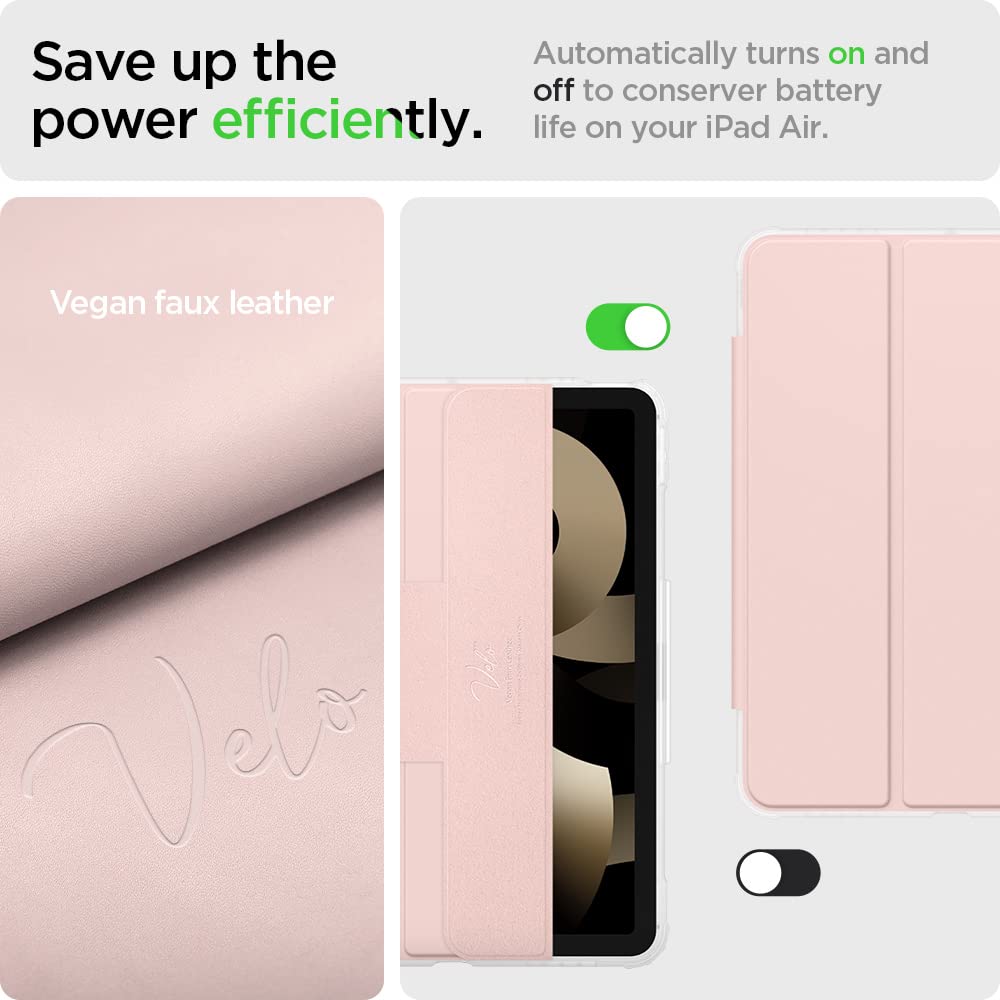 Spigen Ultra Hybrid Pro Tri-Fold Case for iPad Air 11-inch (M3/M2 2025-2024) & 10.9-inch 5th/4th Gen (2022/2020) - Clear Transparent Back with Apple Pencil Holder in Rose Gold | Perfect for Work, School & Travel Protection