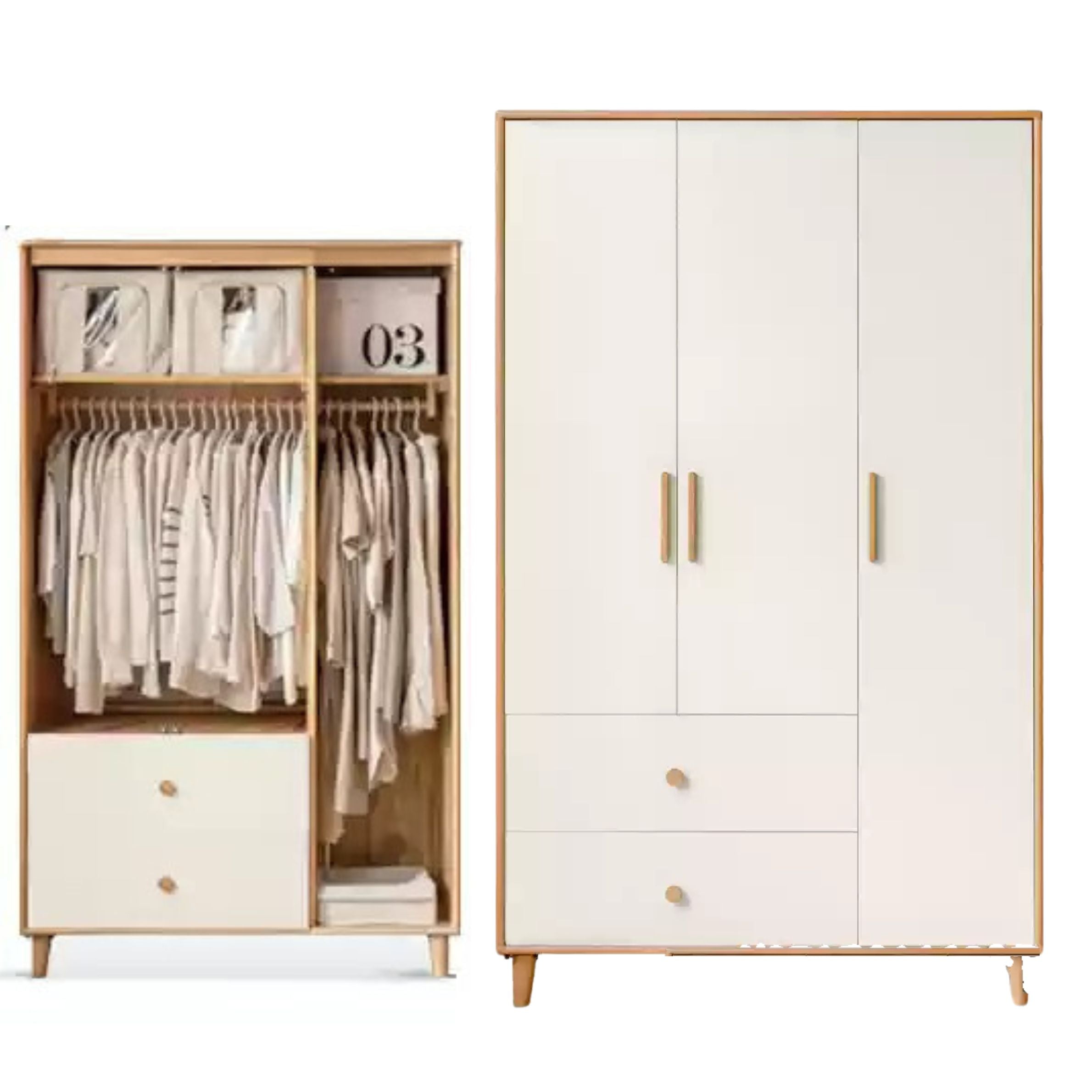 46.4x22x78.7 inch /118x56x200сm / White Color Natural Wood Color/ Wardrobe Hanging clothes + drawer