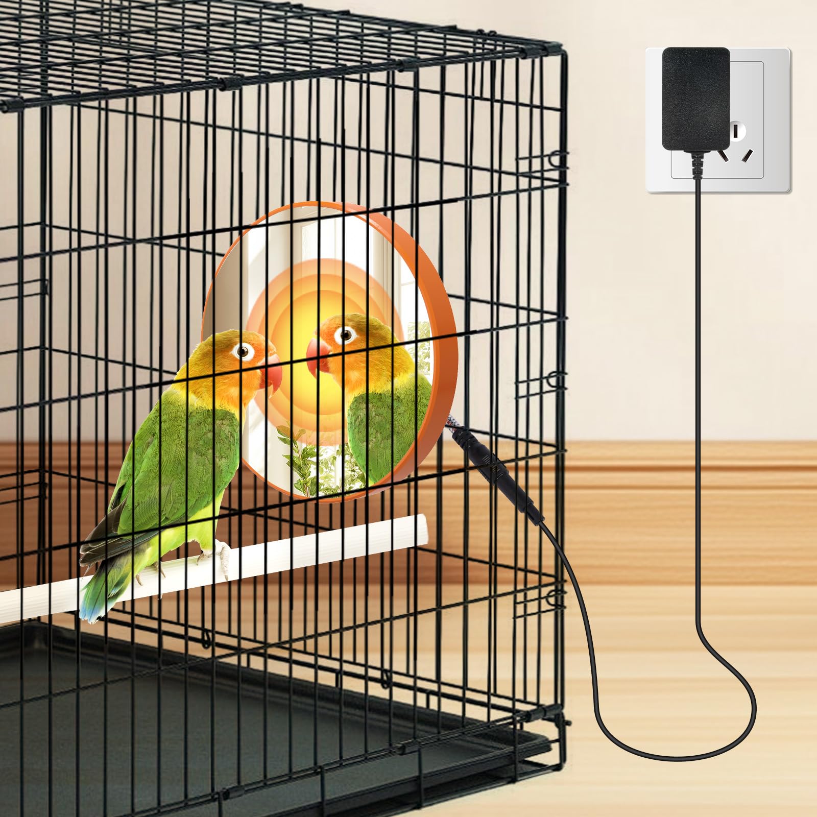 18W Thermostatically Controlled Bird Heater for Cage - Heated Pad with Mirror & Anti-Bite Rope - Safe Warmer for Parakeets, Parrots & Exotic Birds | Perfect for Winter & Cold Climates