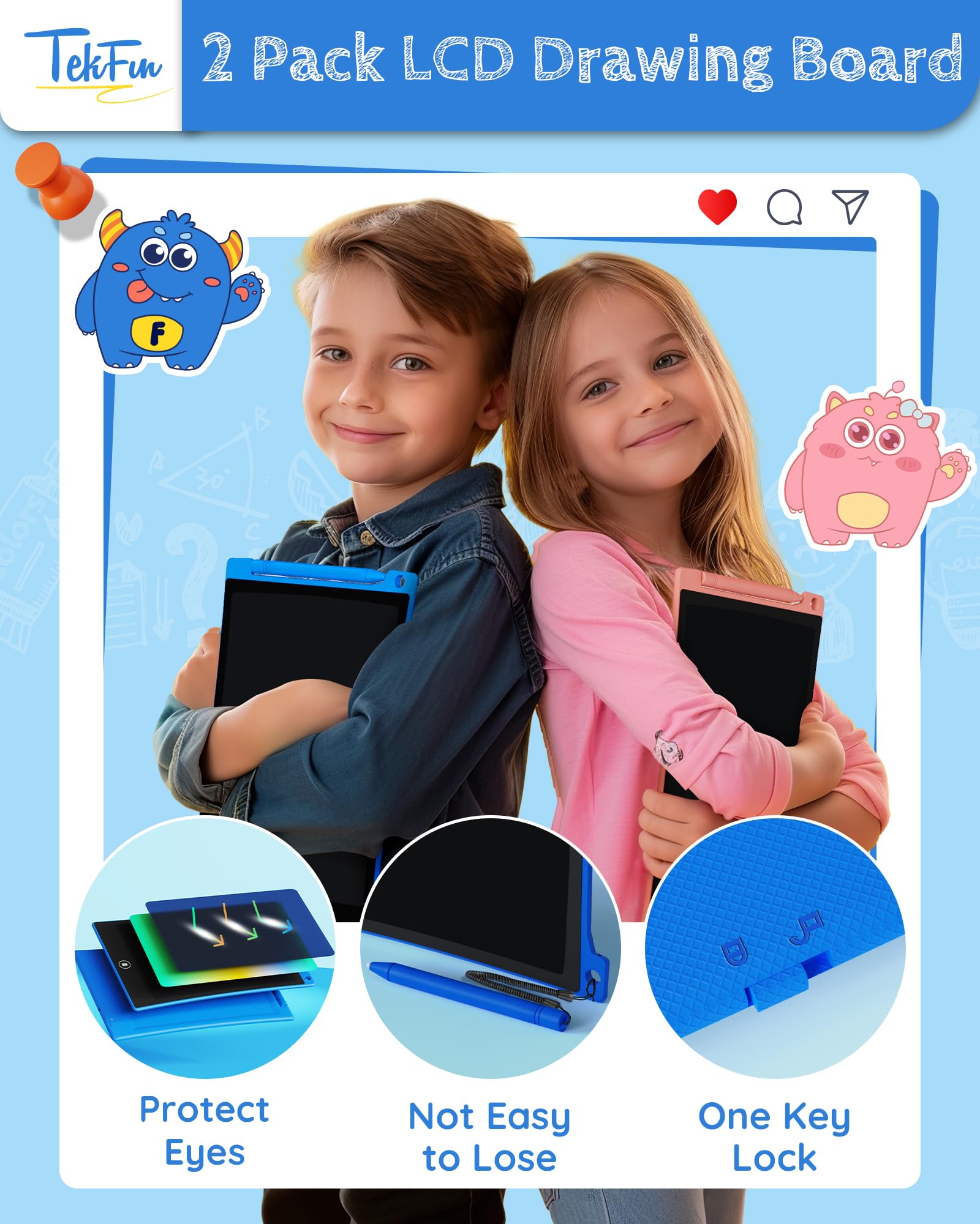 TEKFUN 10-inch 2 Pack LCD Writing Tablet for Kids - Electronic Drawing Board with Stylus, Doodle Pad for Boys & Girls Ages 3-7 | Educational Travel Toy, Birthday & Easter Gift for Toddlers | Perfect for Car Rides, Classroom & Home Learning Activities