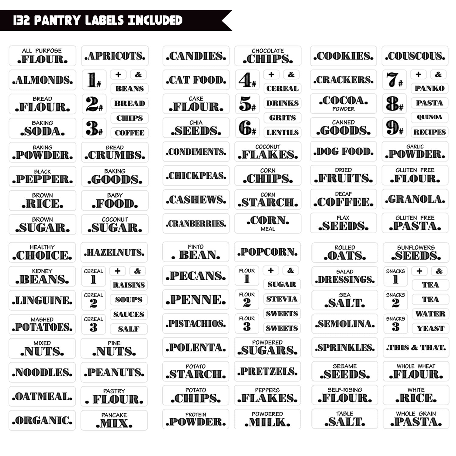 132 Clear Pantry Labels Stickers - Farmhouse Style Bold Preprinted Kitchen Organization Labels, Waterproof Food Storage Labels for Jars & Canisters (Various Sizes) - Perfect for Pantry, Spice Jars & Kitchen Storage Containers